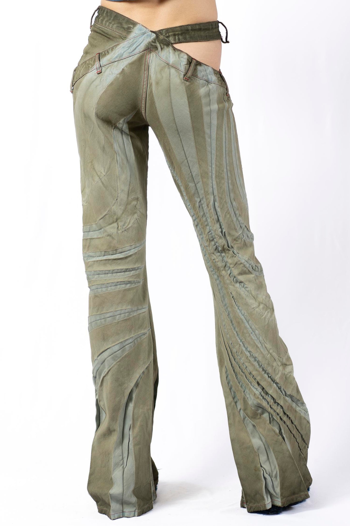 Khaki fade tribal bias cut jeans