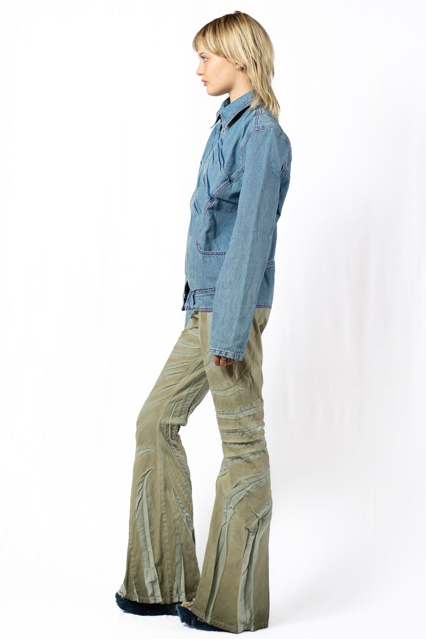 Khaki fade tribal bias cut jeans