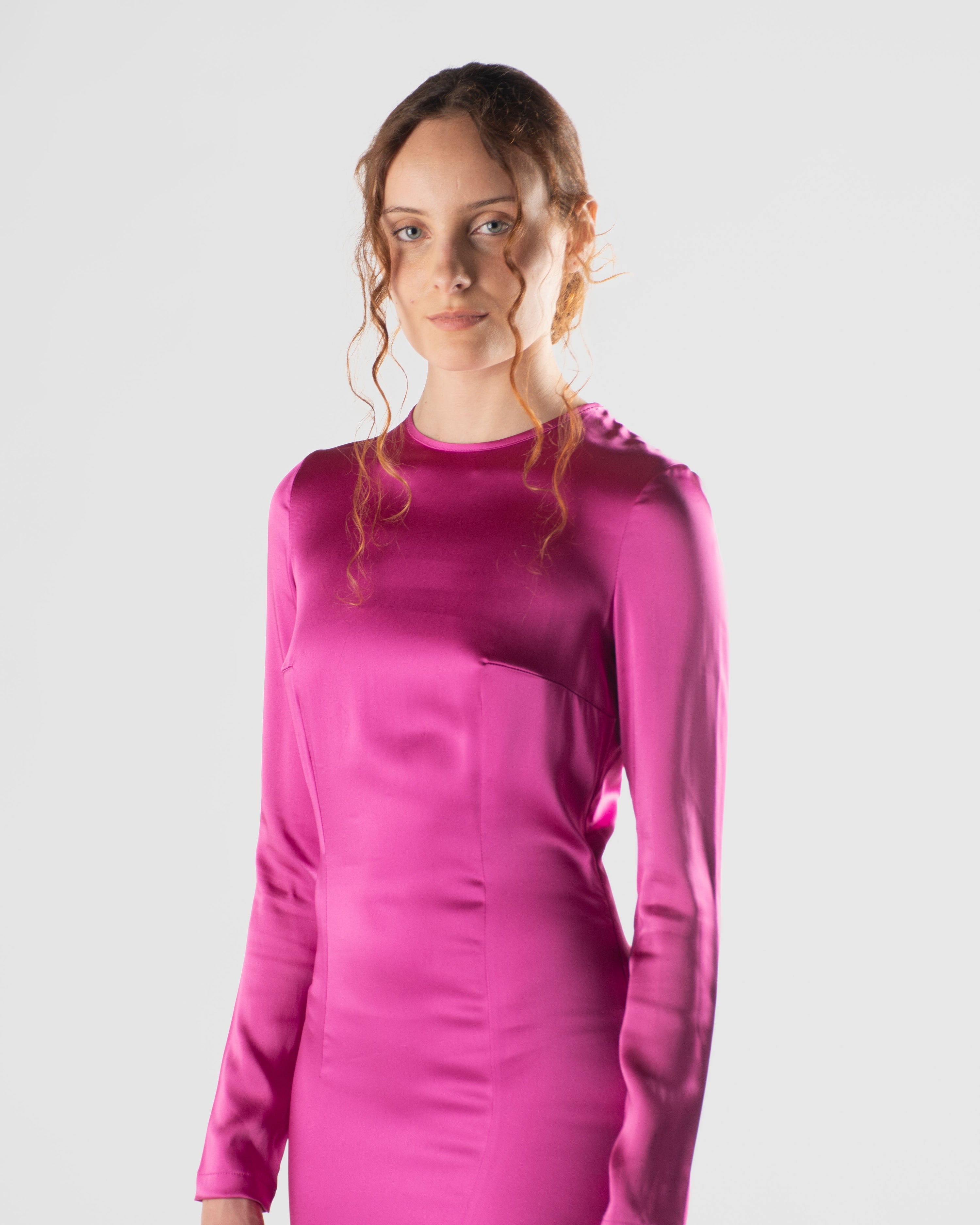 Abito fucsia satin con maxi cuore