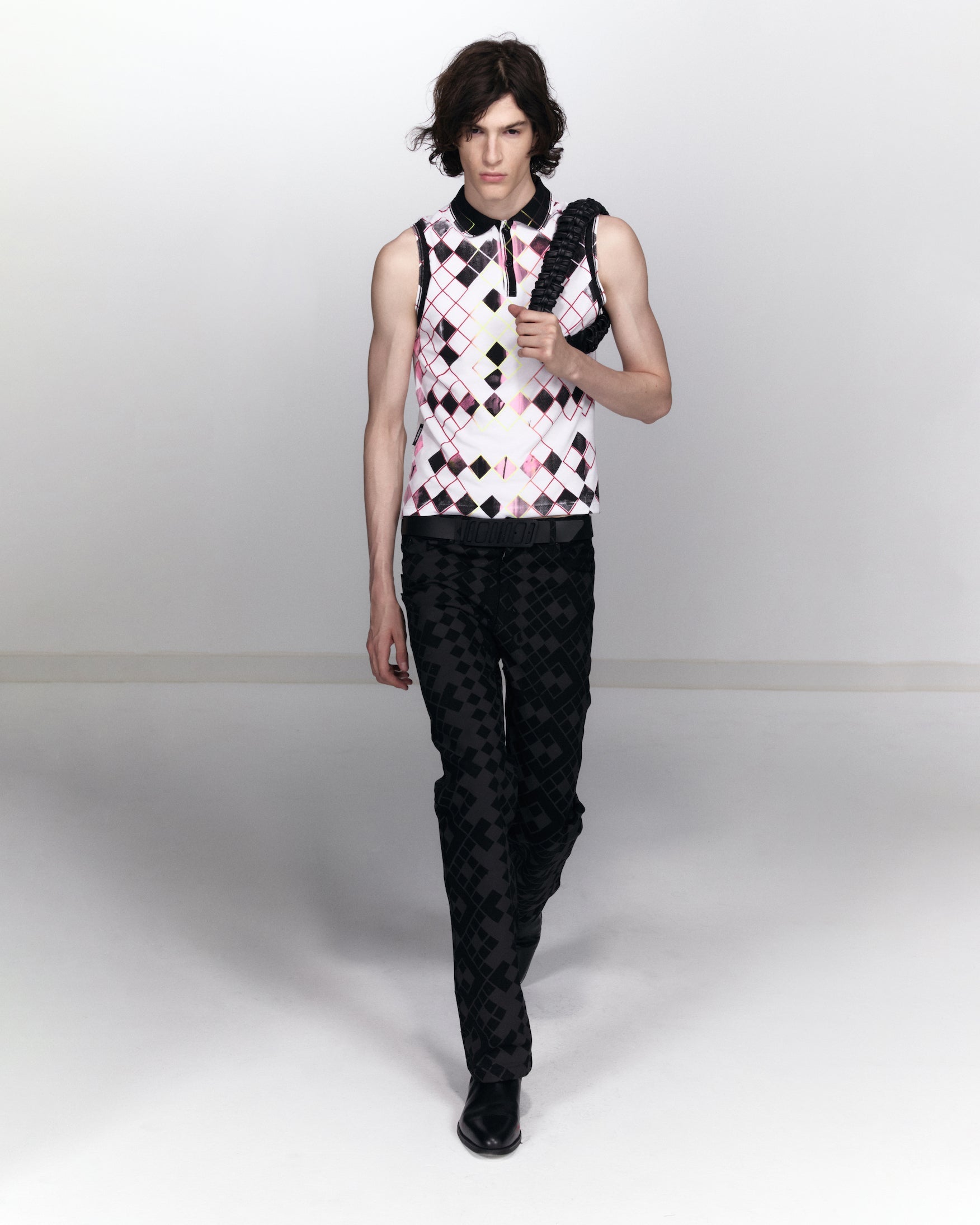 Grid polo tank top