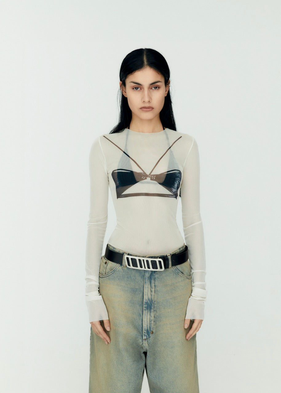 Mesh bra print top white