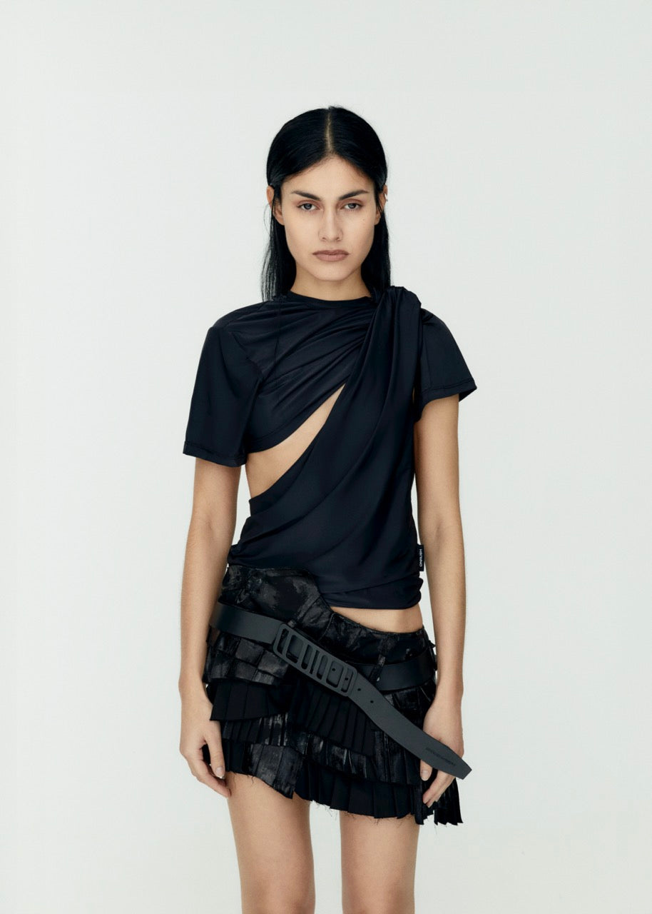 Asymmetric draped top black
