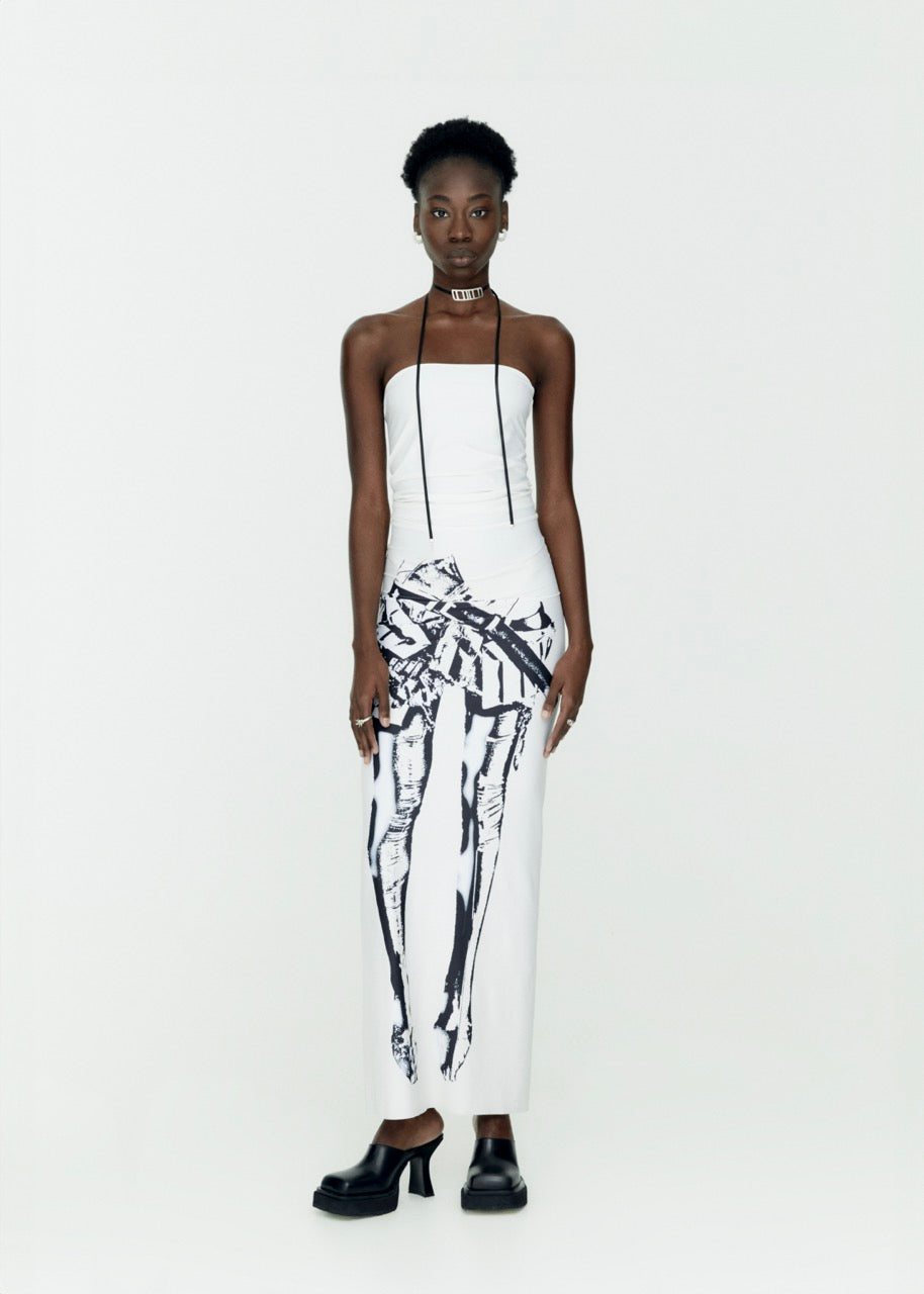 Twirl skirt print dress ecru