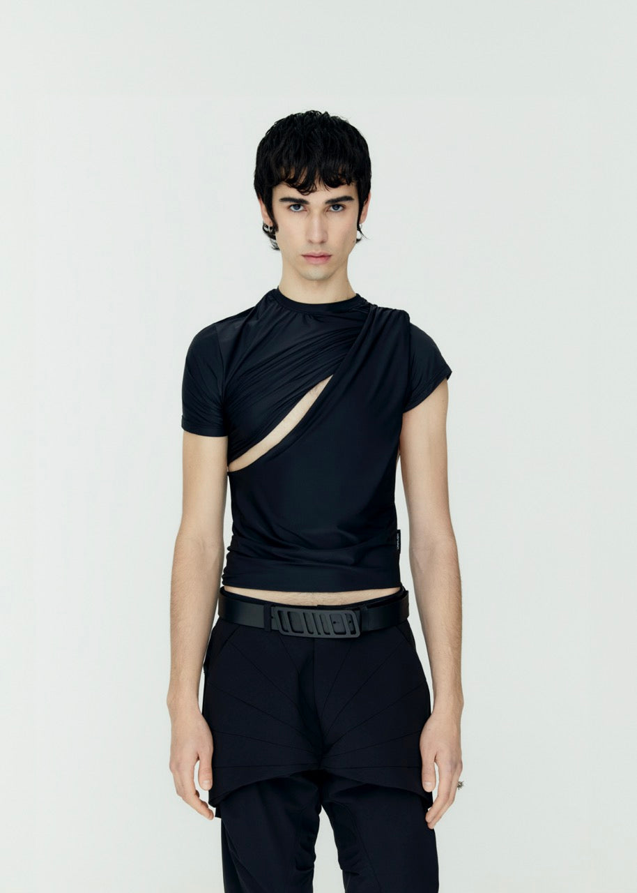 Asymmetric draped top black