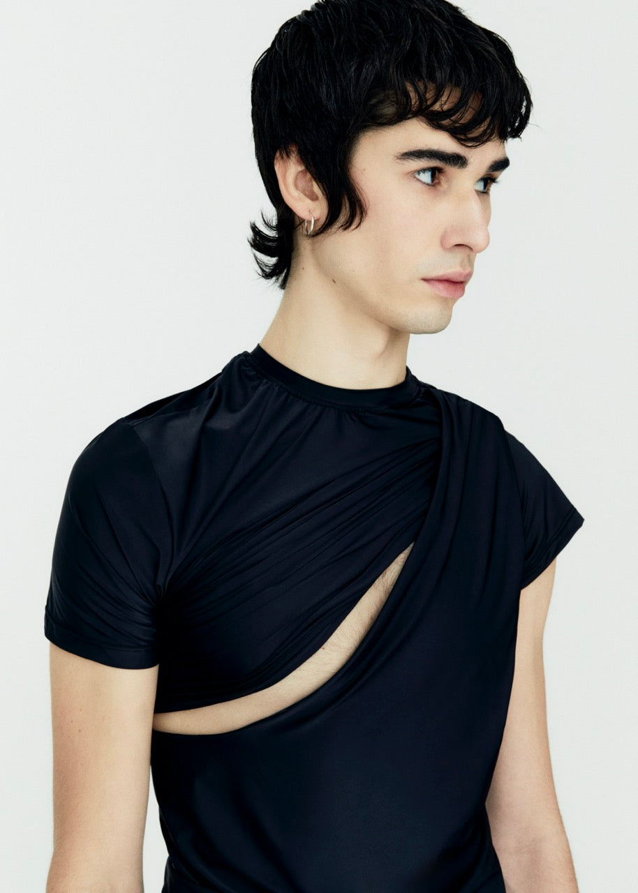Asymmetric draped top black