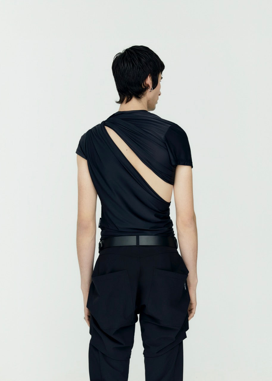 Asymmetric draped top black