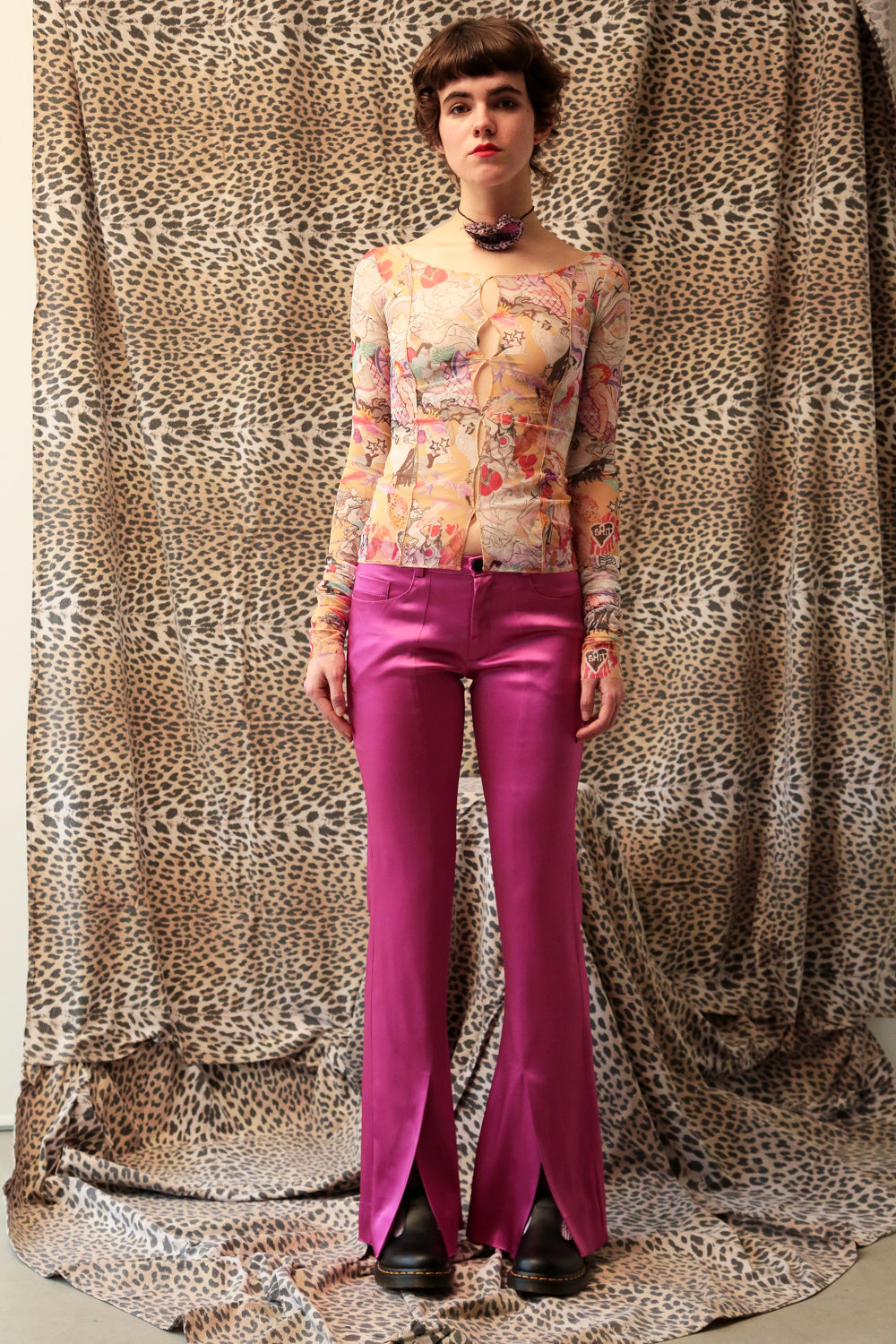 Pantalone in raso fucsia