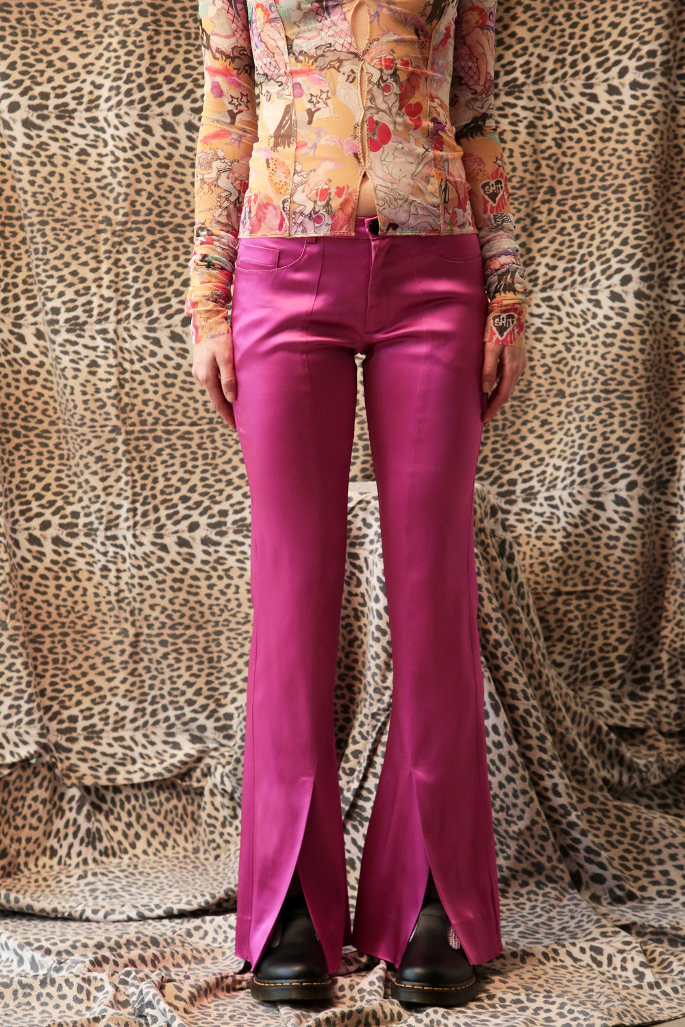 Pantalone in raso fucsia