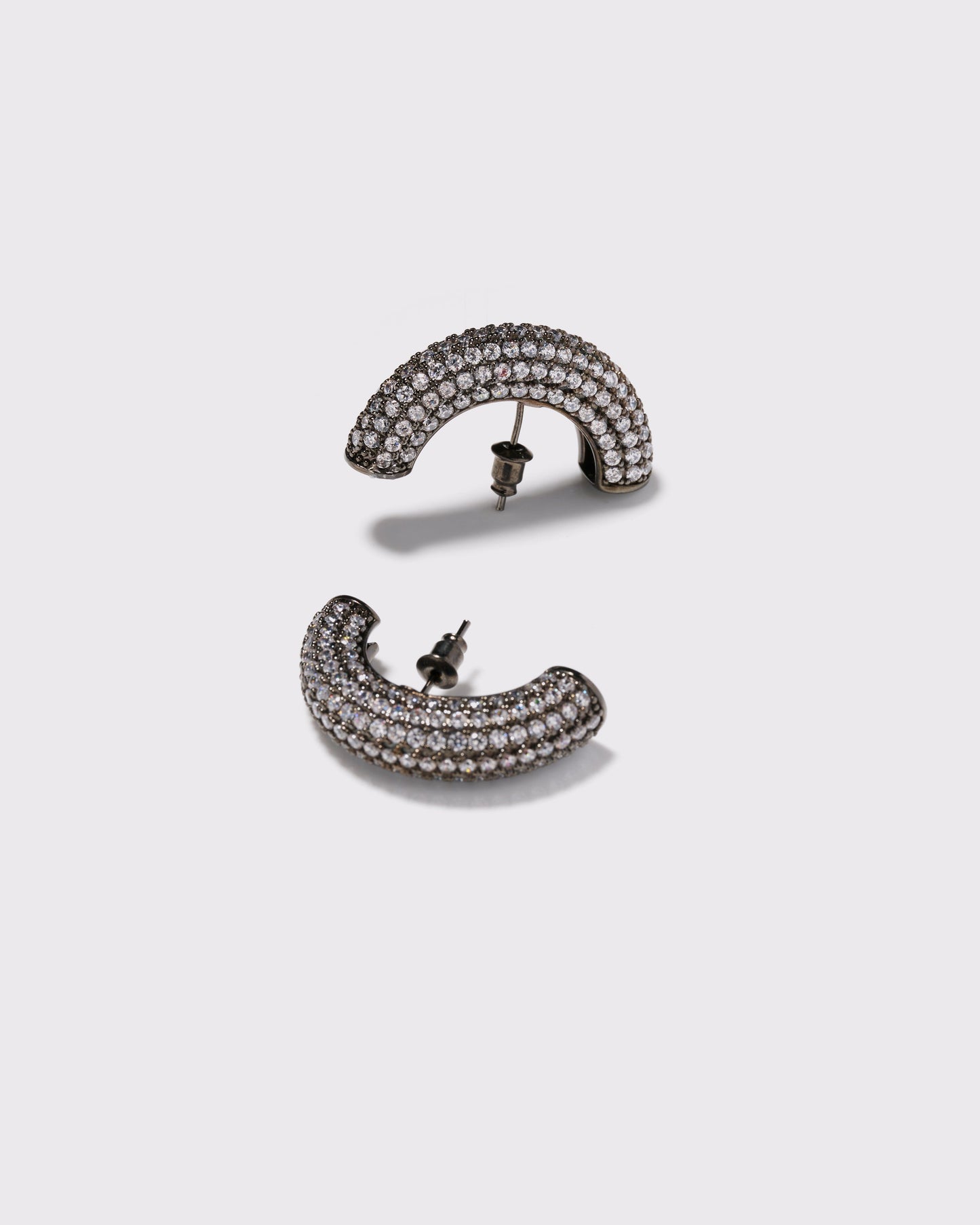 Half moon crystal hoops gunmetal