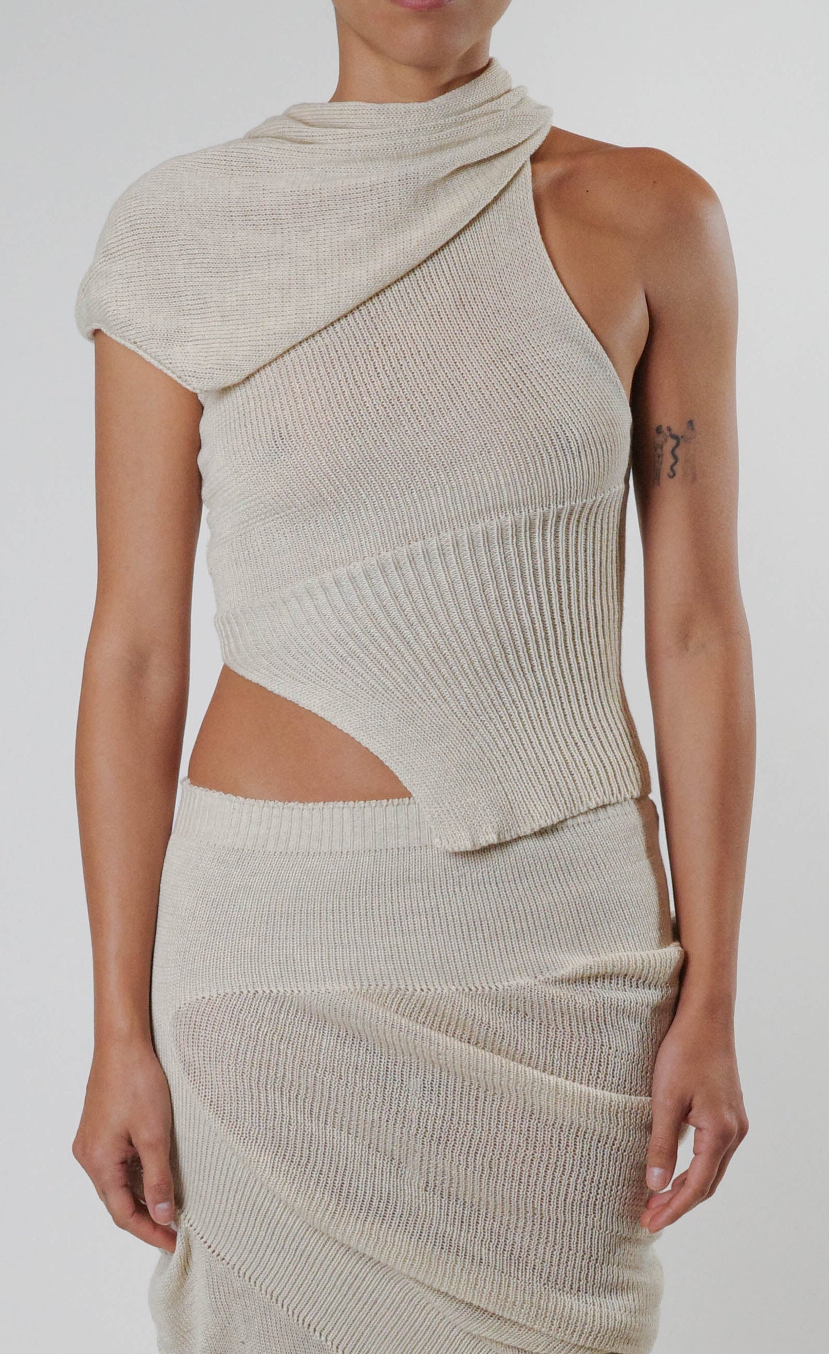 Neck drape top (beige)