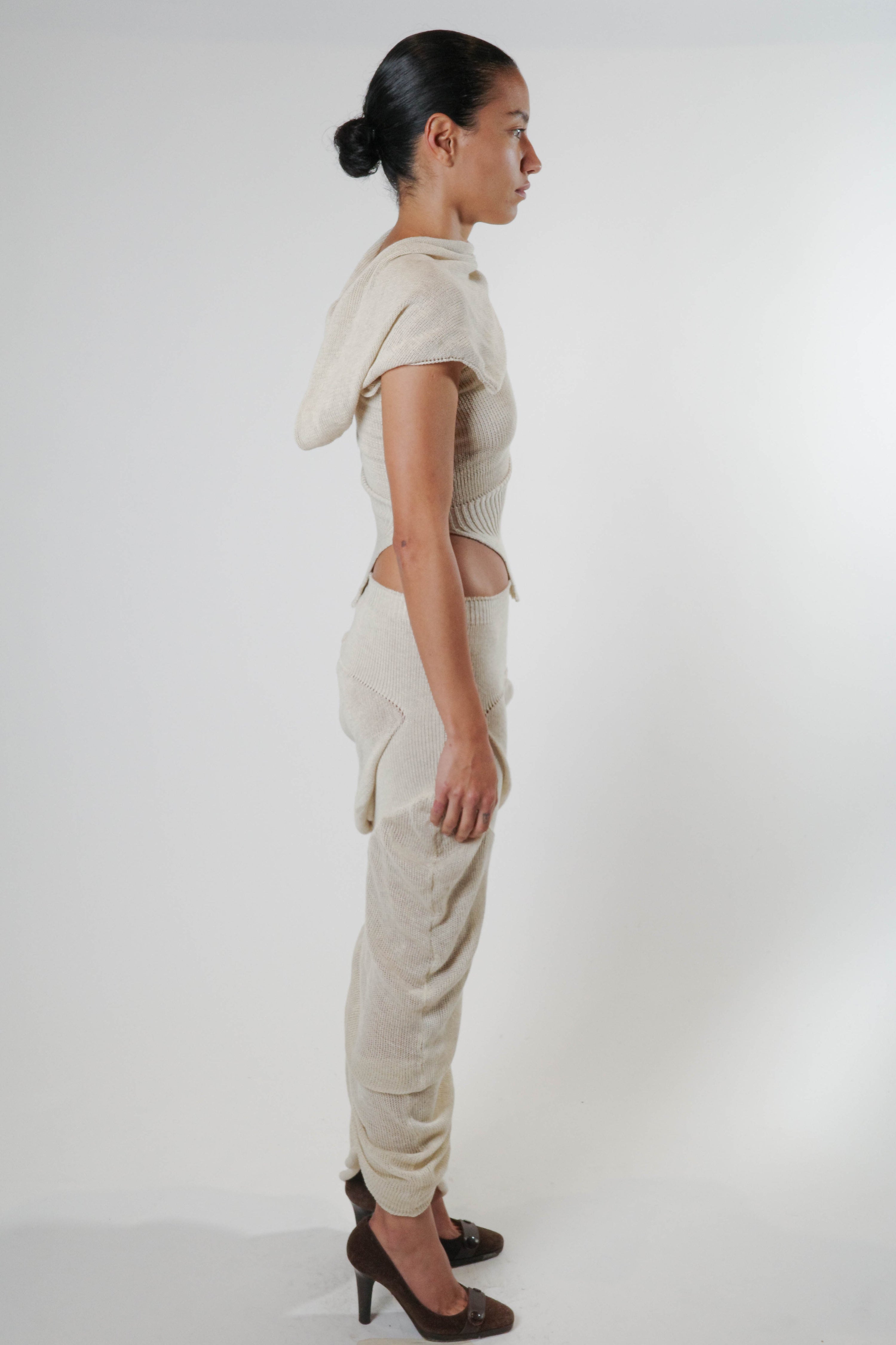Neck drape top (beige)