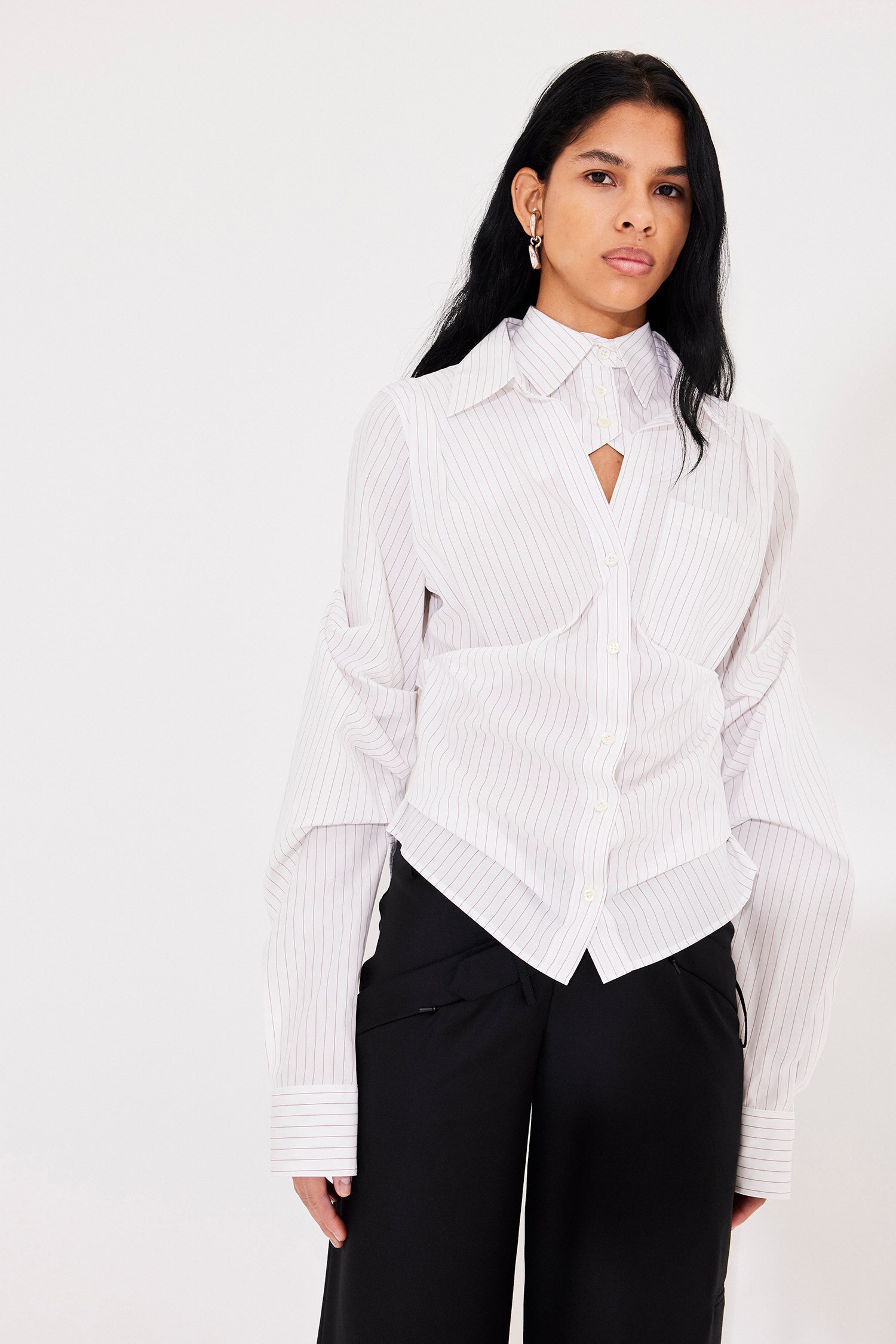 Striped breakfast shirt white-bordeaux pinstripe