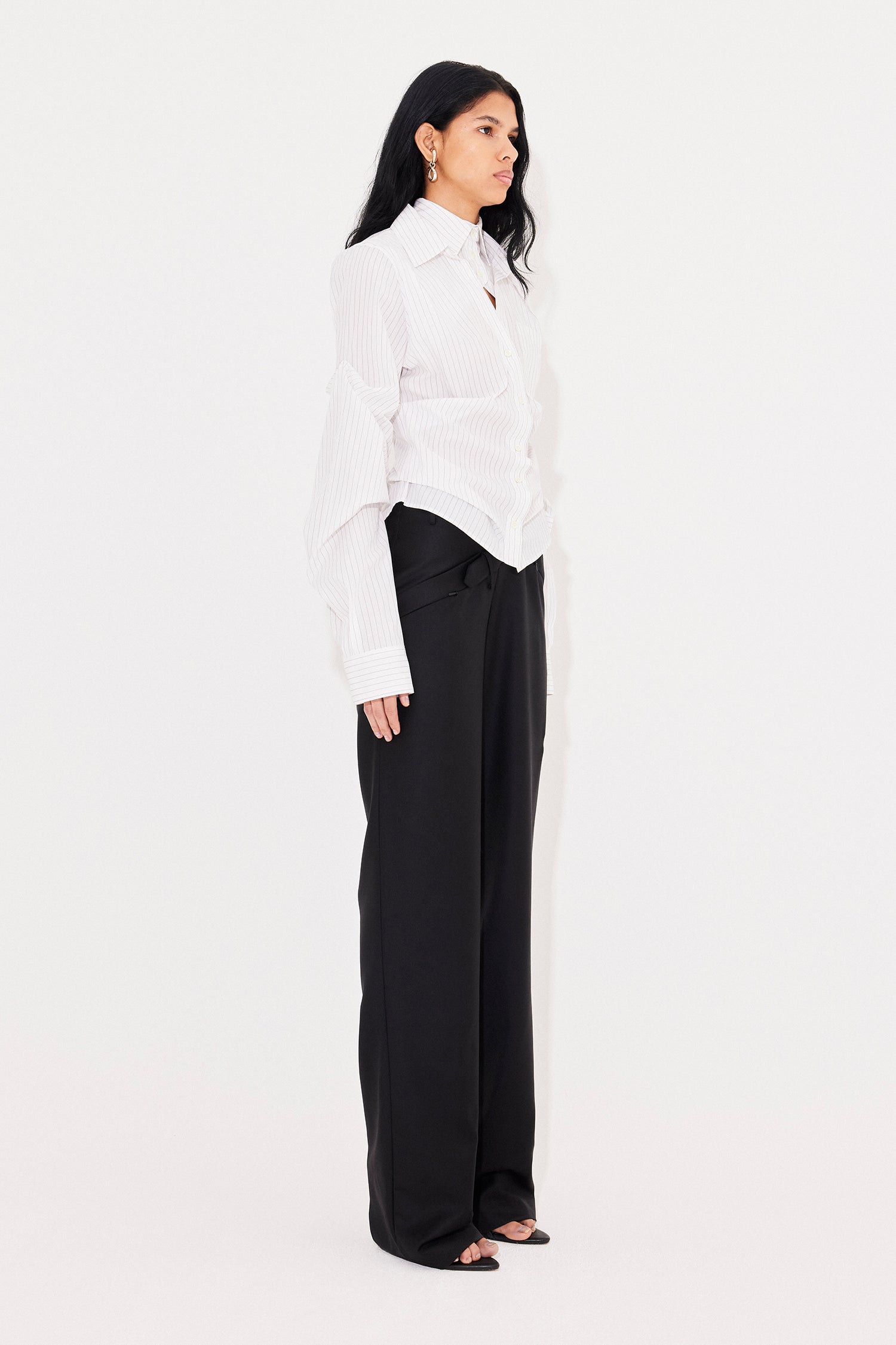 Striped breakfast shirt white-bordeaux pinstripe