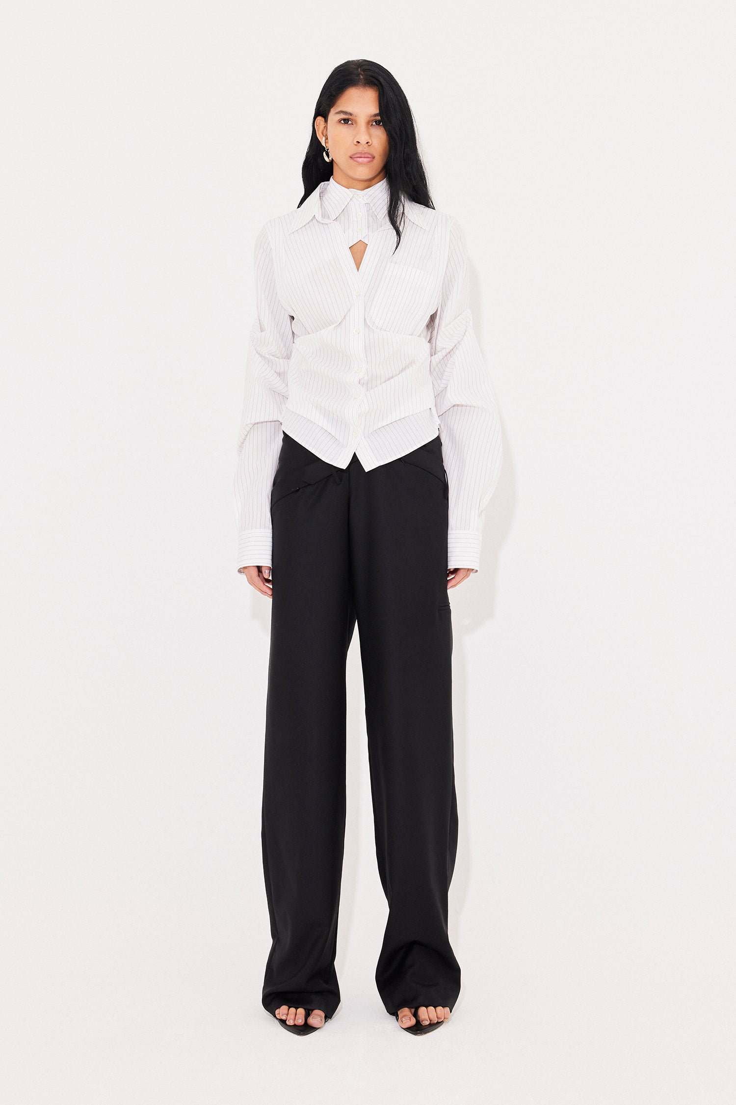 Striped breakfast shirt white-bordeaux pinstripe