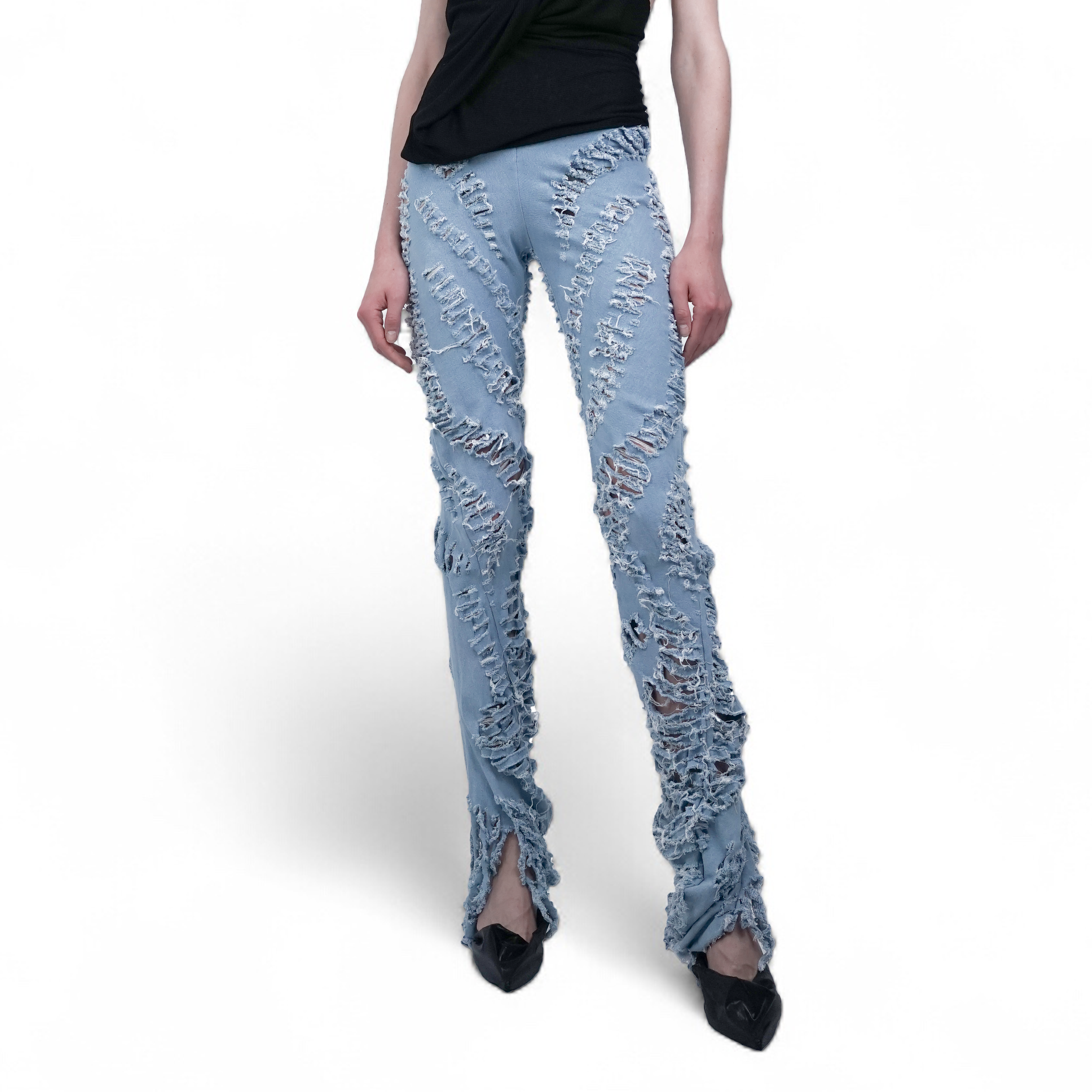 Cut denim swirl pants