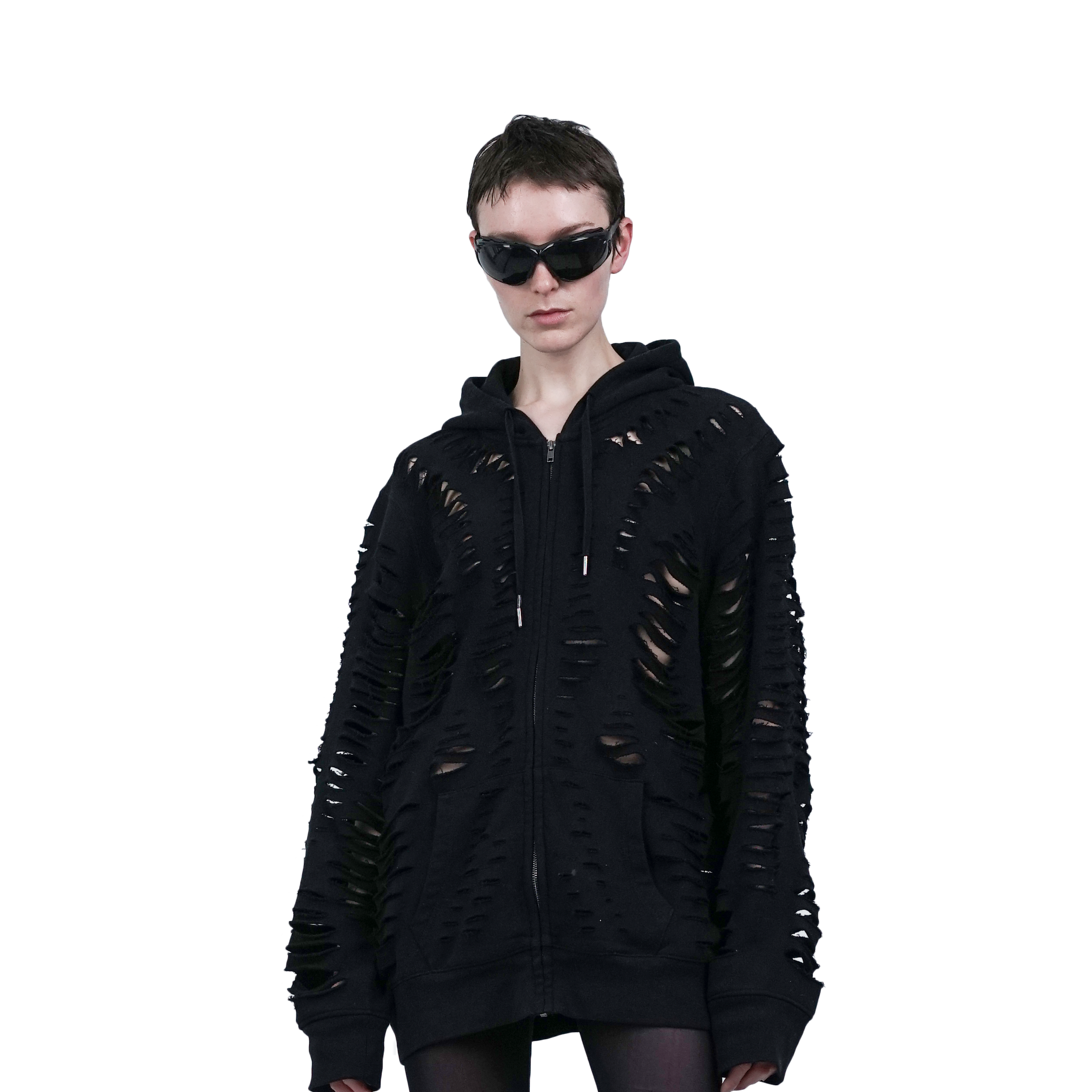 Cut zip hoodie