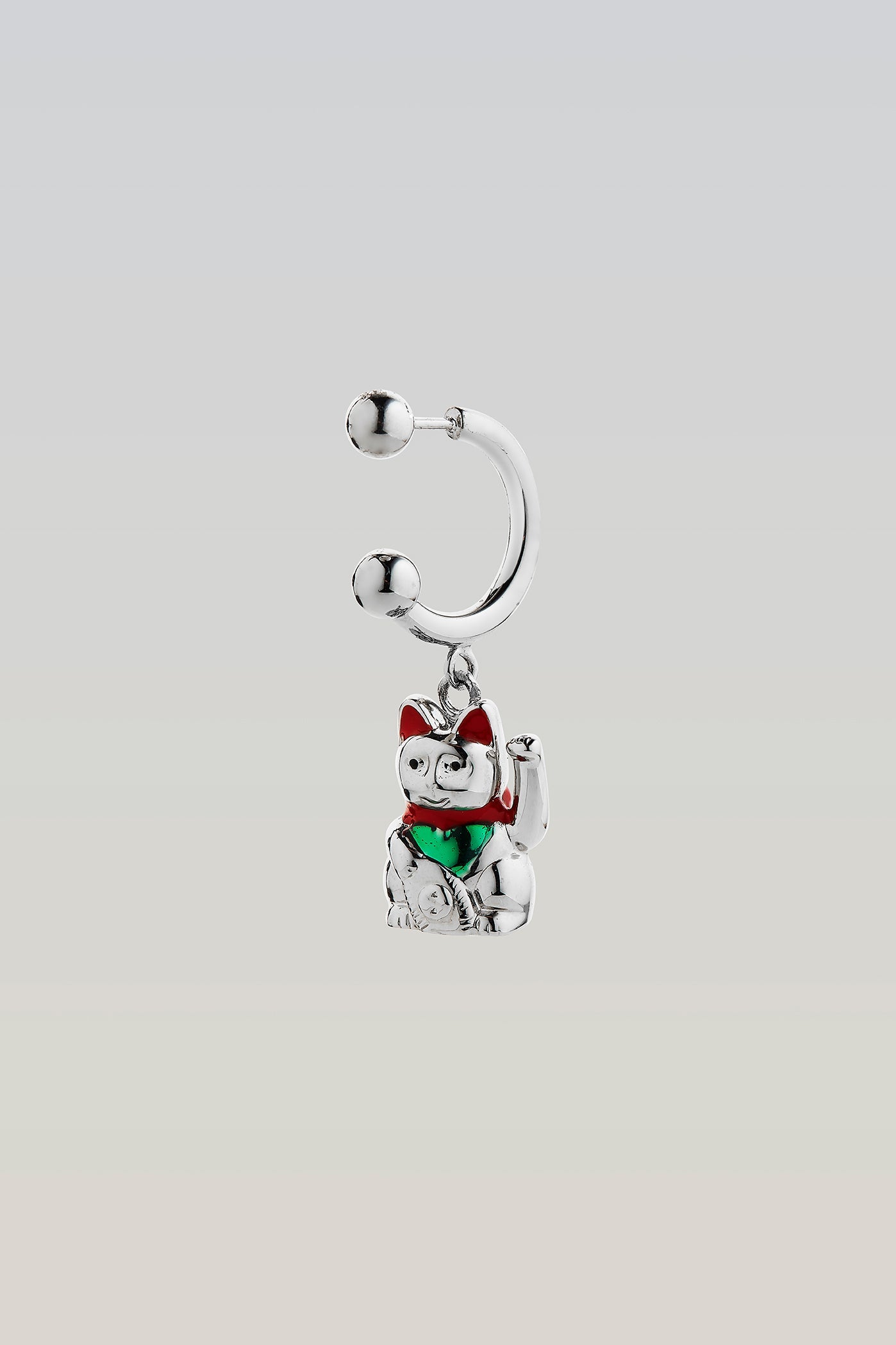 Silver maneki neko earring