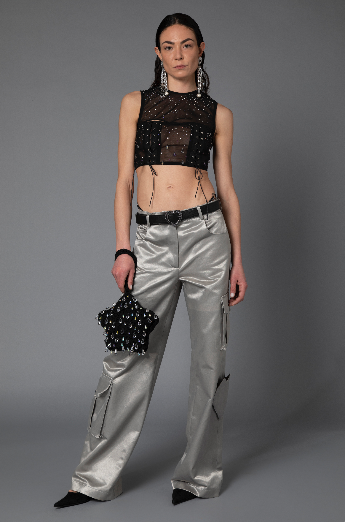 Crop - top trasparente con swarovski