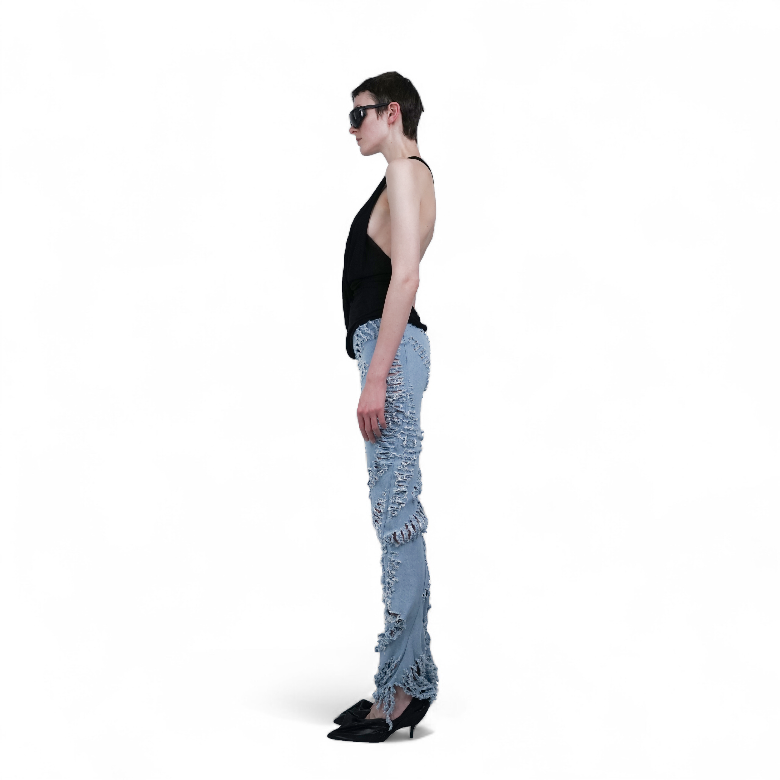 Cut denim swirl pants