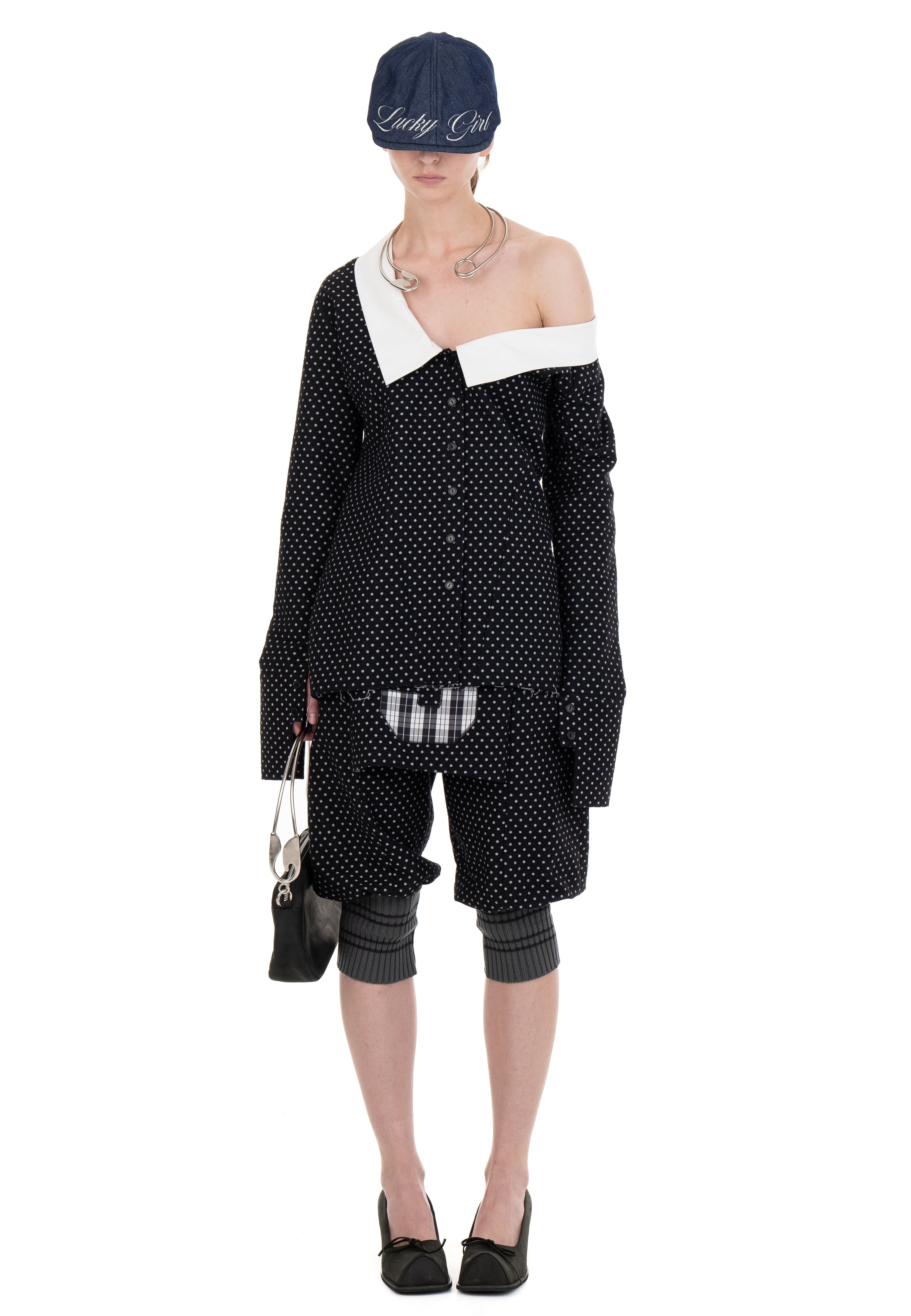 Off shoulder wool shirt