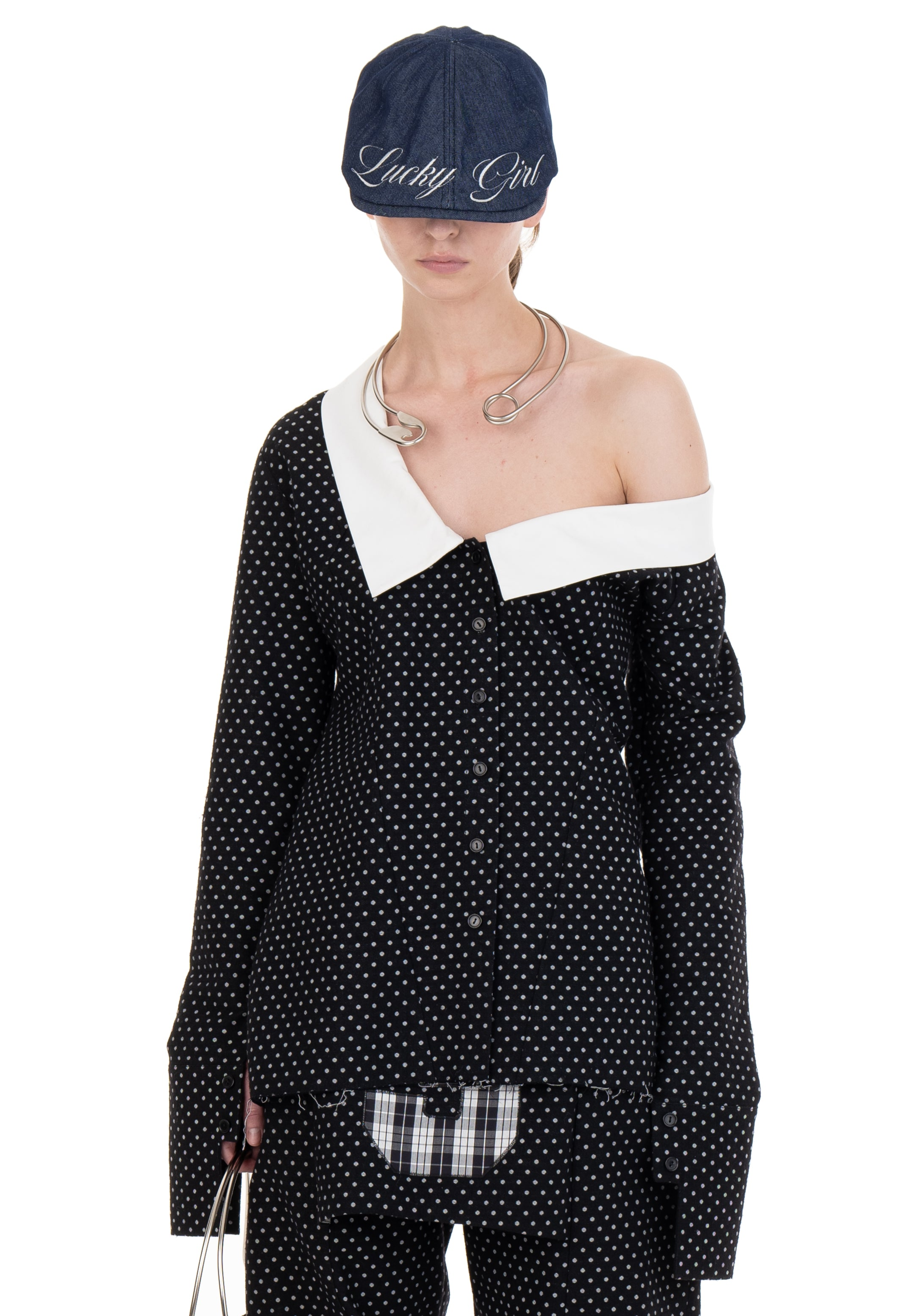 Off shoulder wool shirt