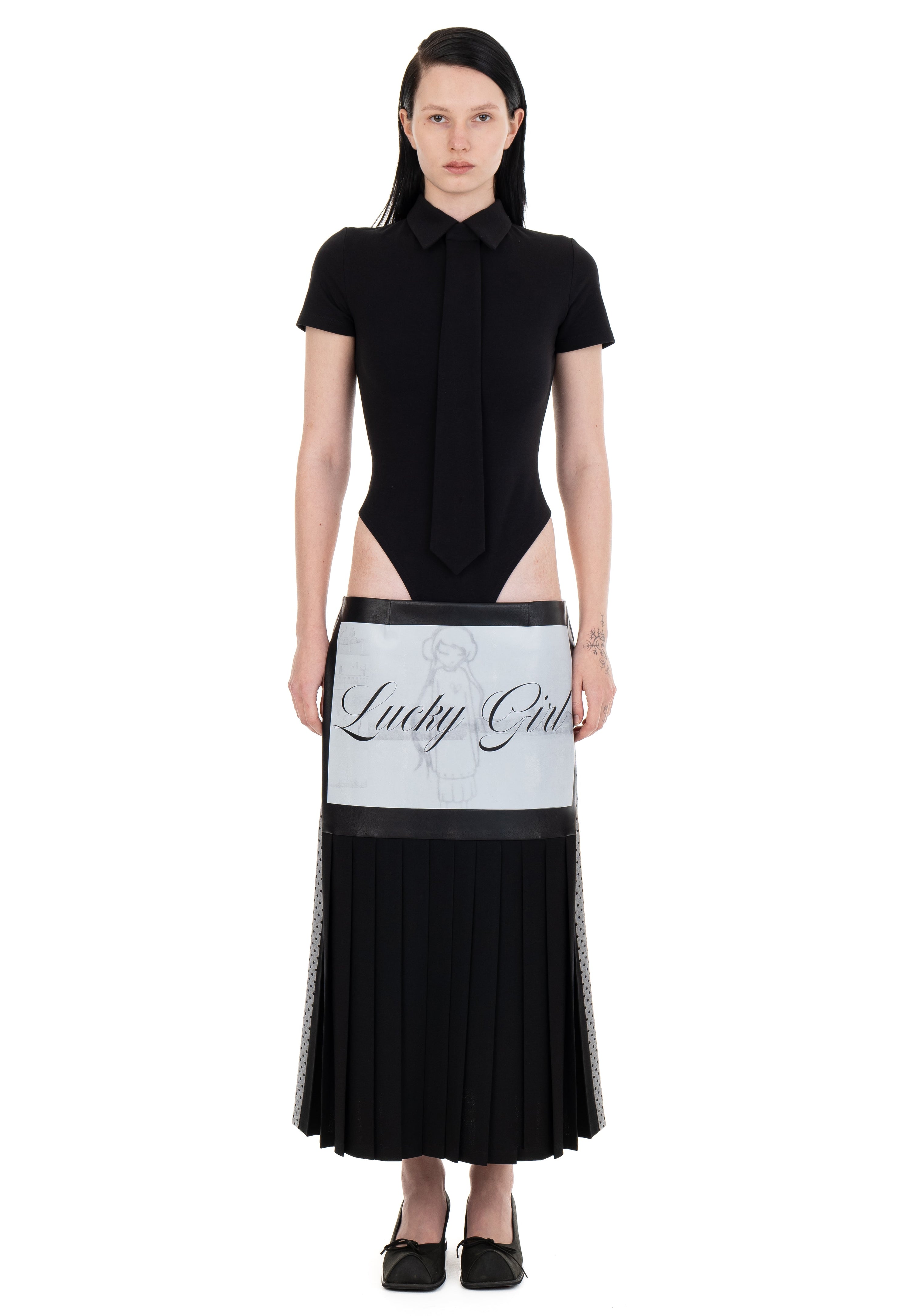 Lucky girl pleated long skirt