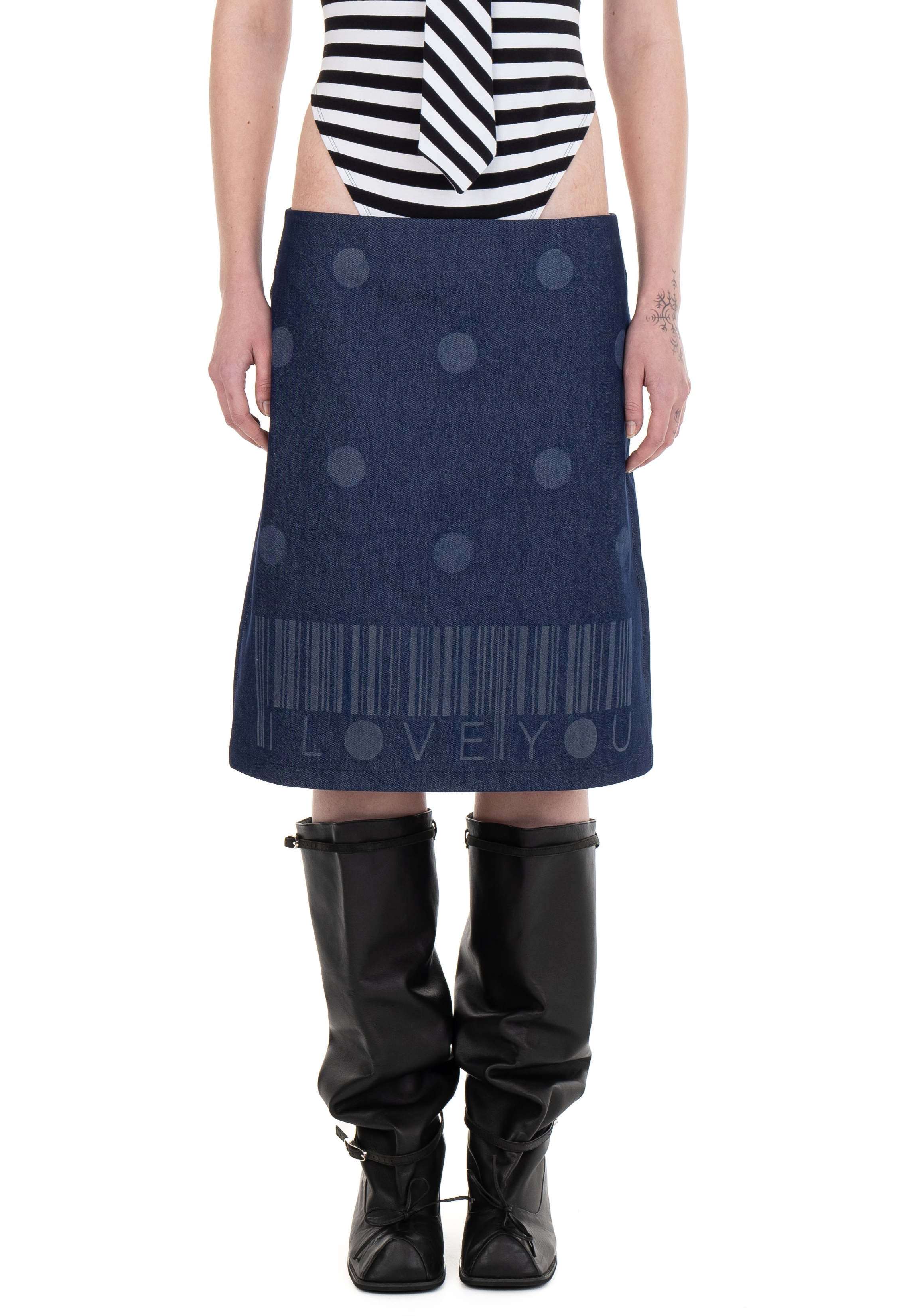 I love you denim midi skirt