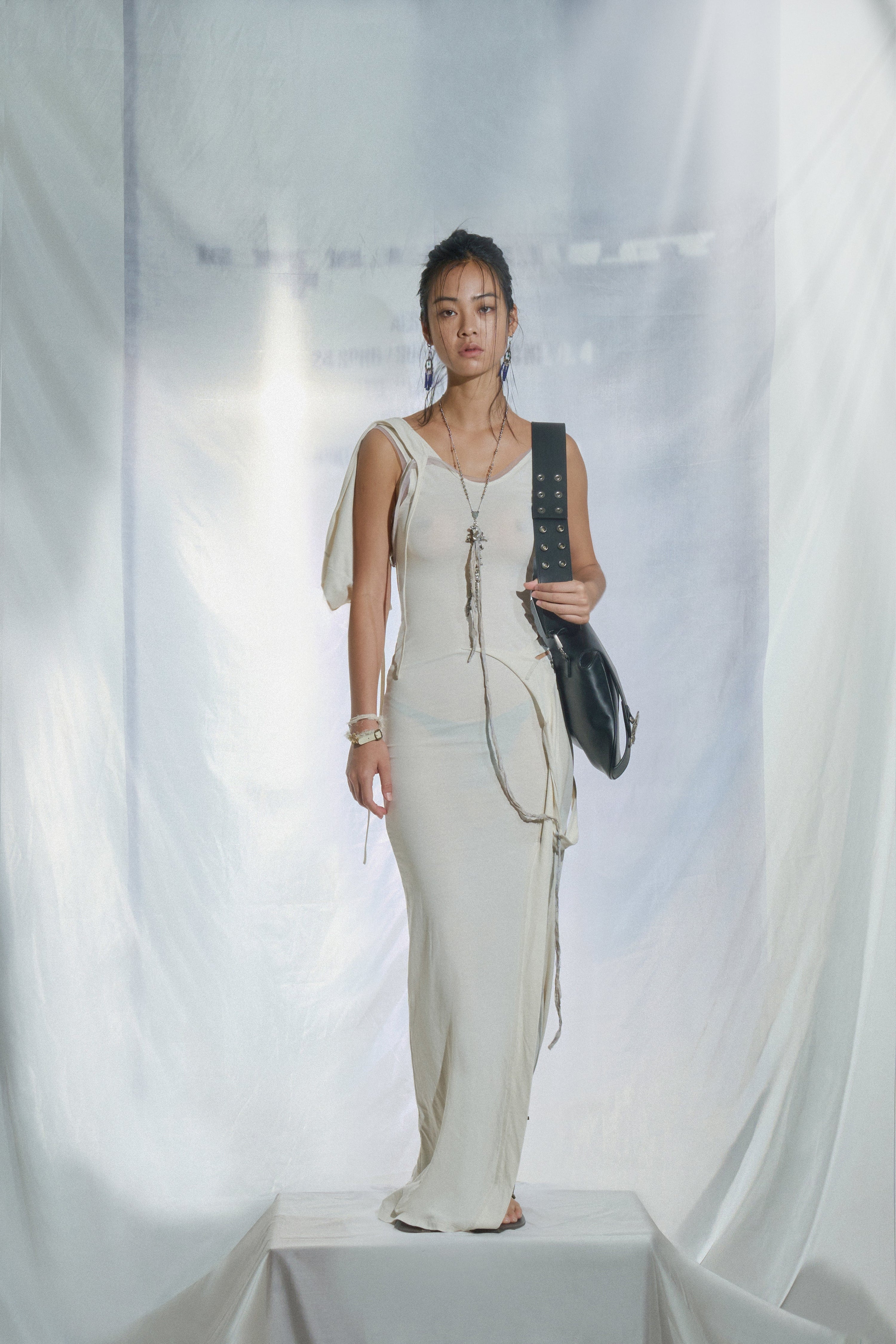 Hooded slit long dress