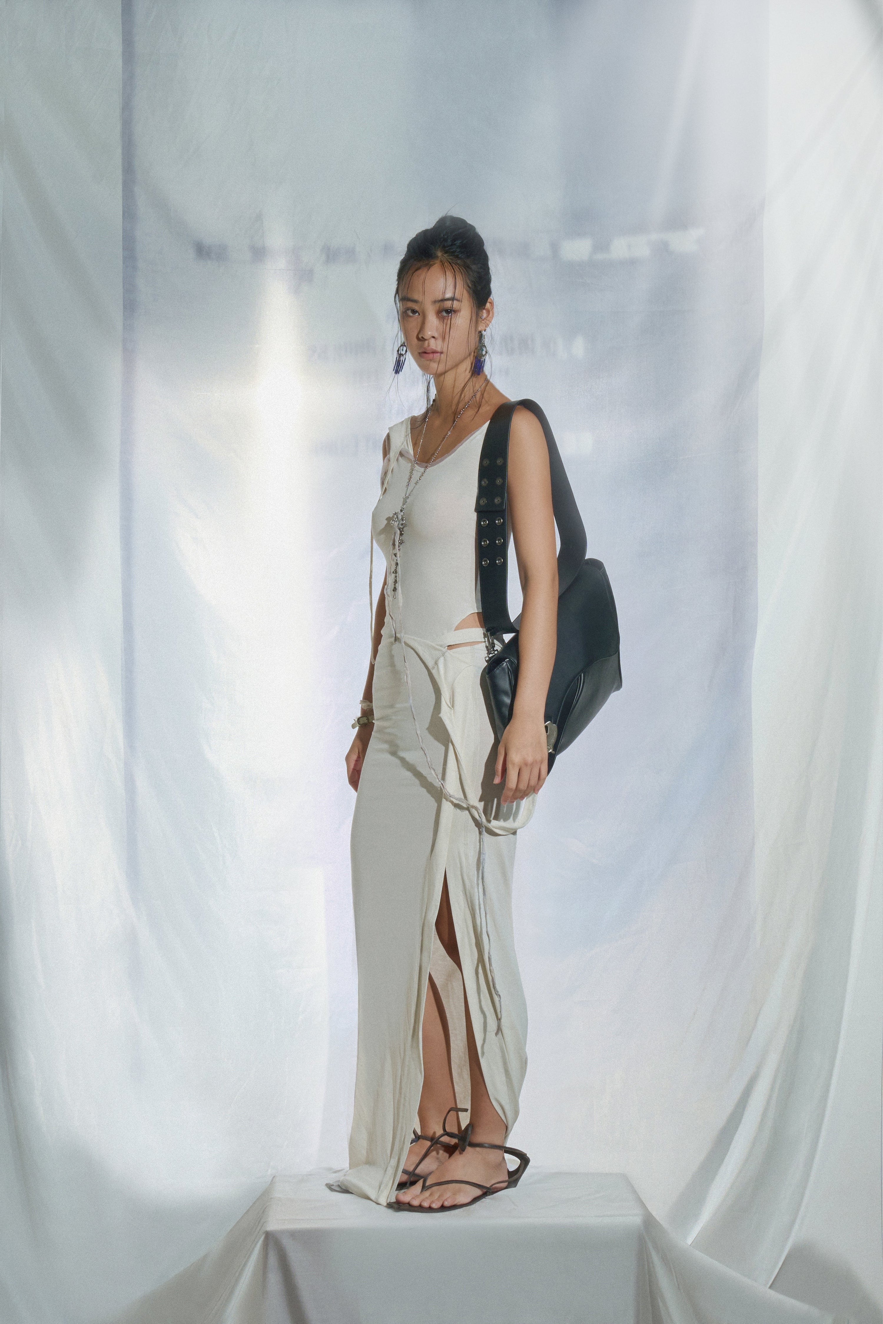 Hooded slit long dress