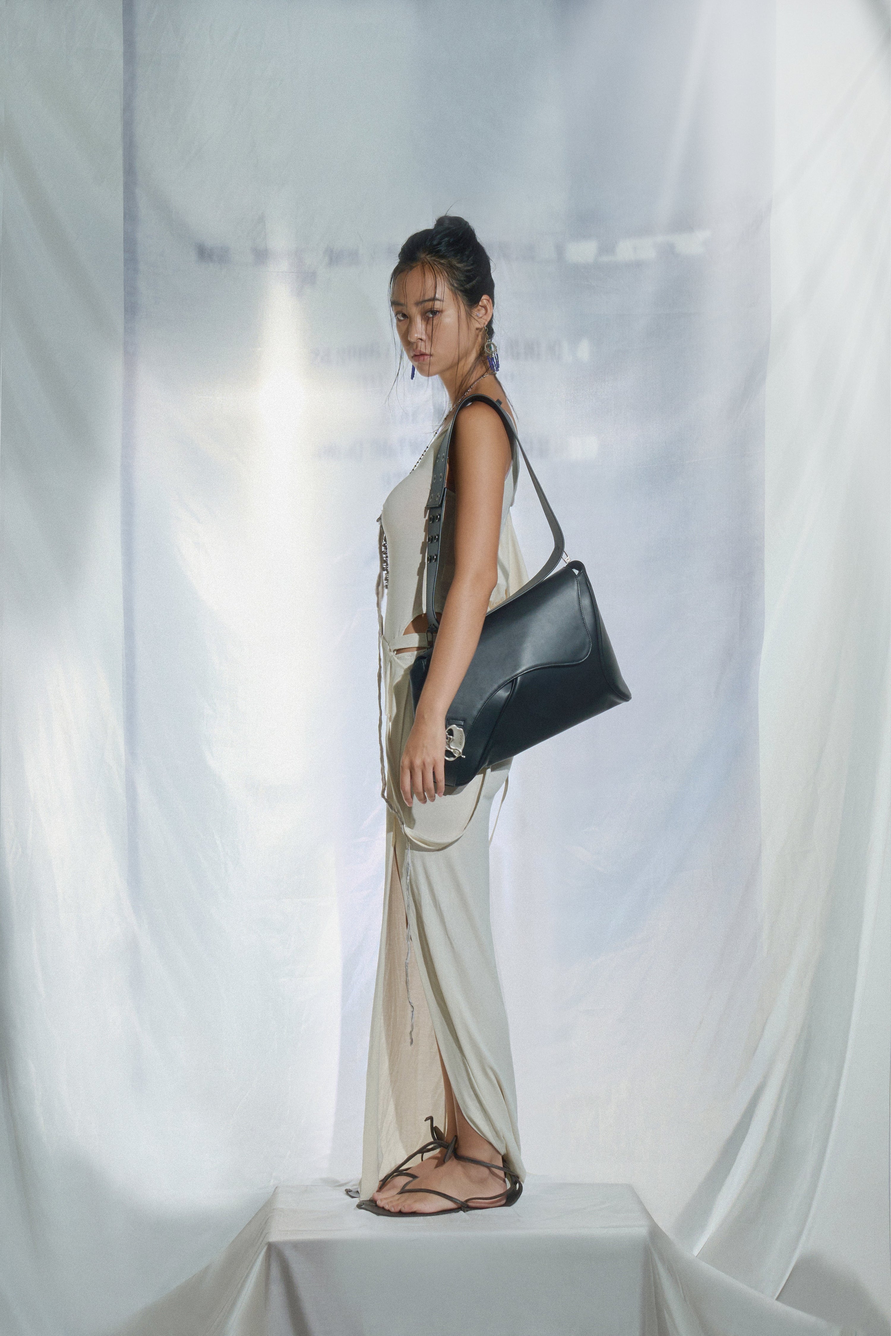 Hooded slit long dress