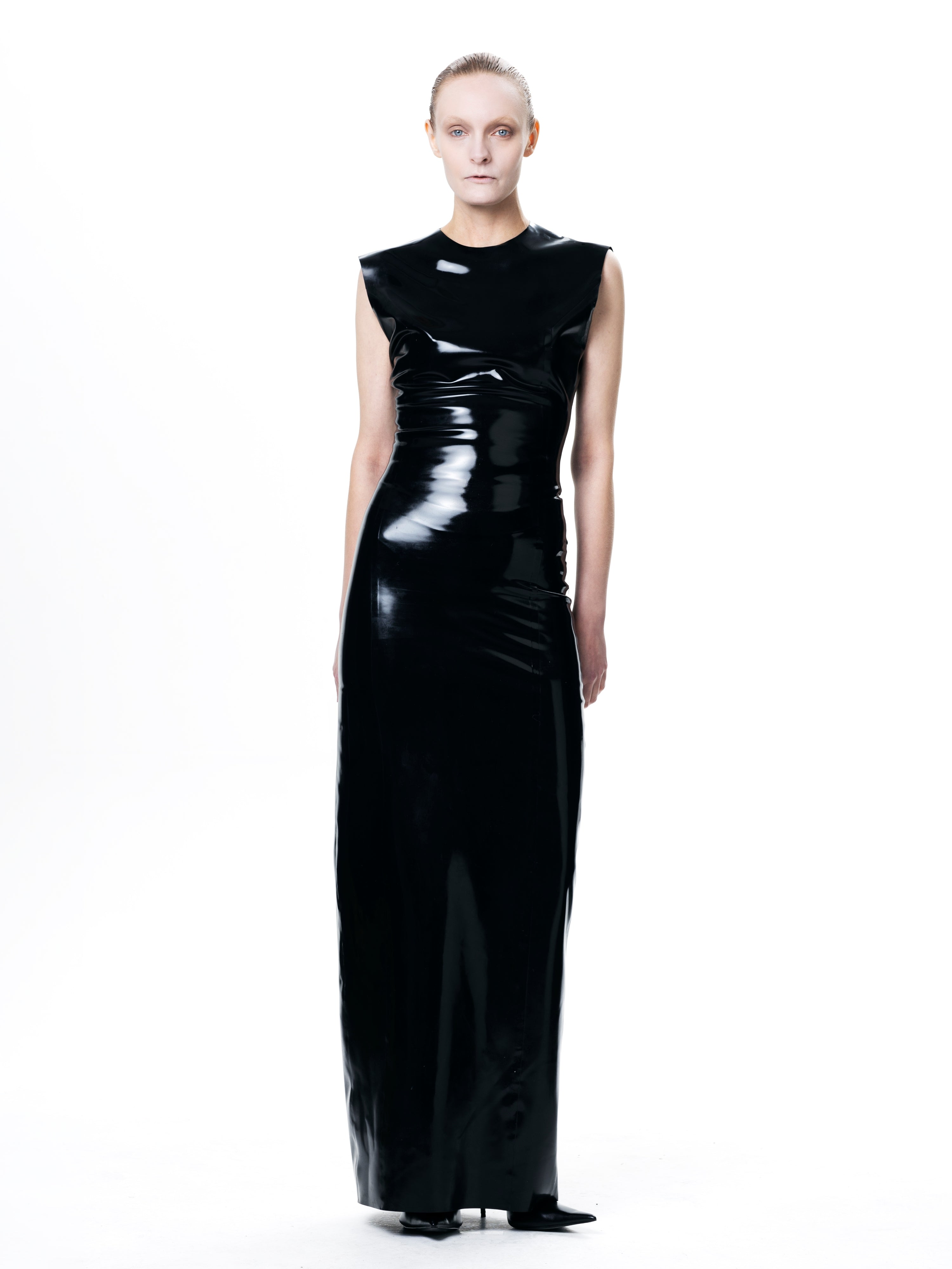 Latex fitted maxi dress