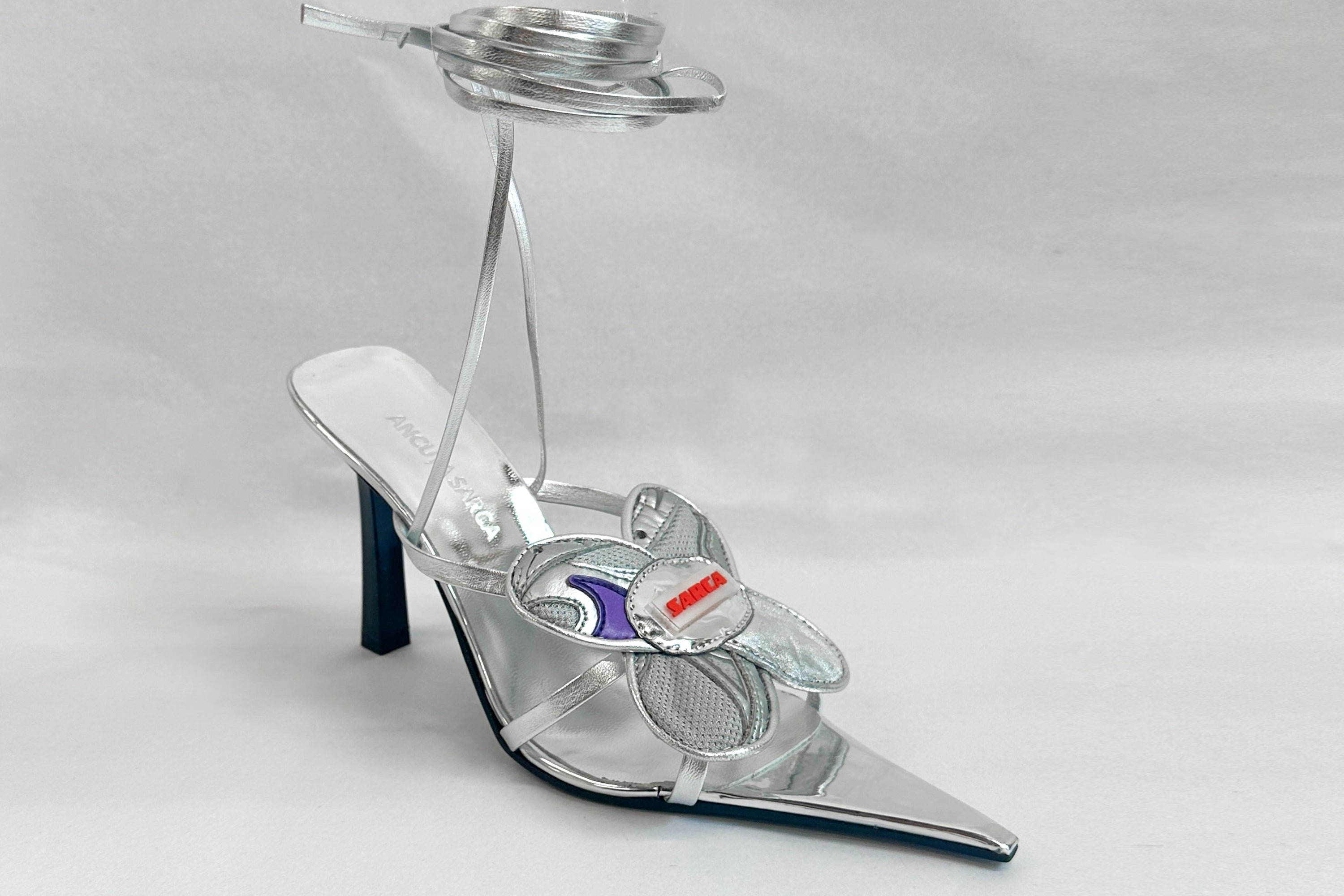 Blossom silver strappy sandal / upcycled flower motif