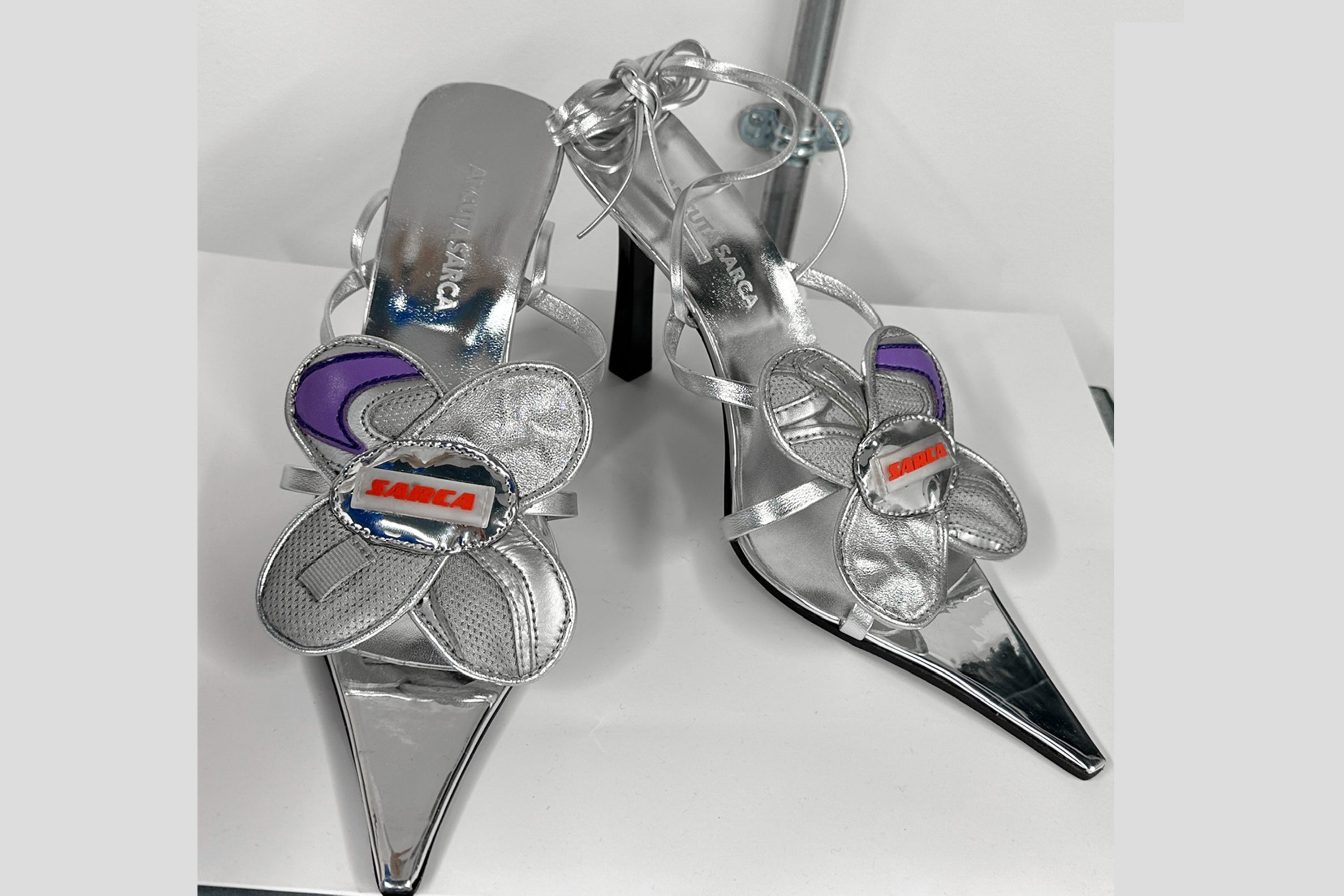 Blossom silver strappy sandal / upcycled flower motif