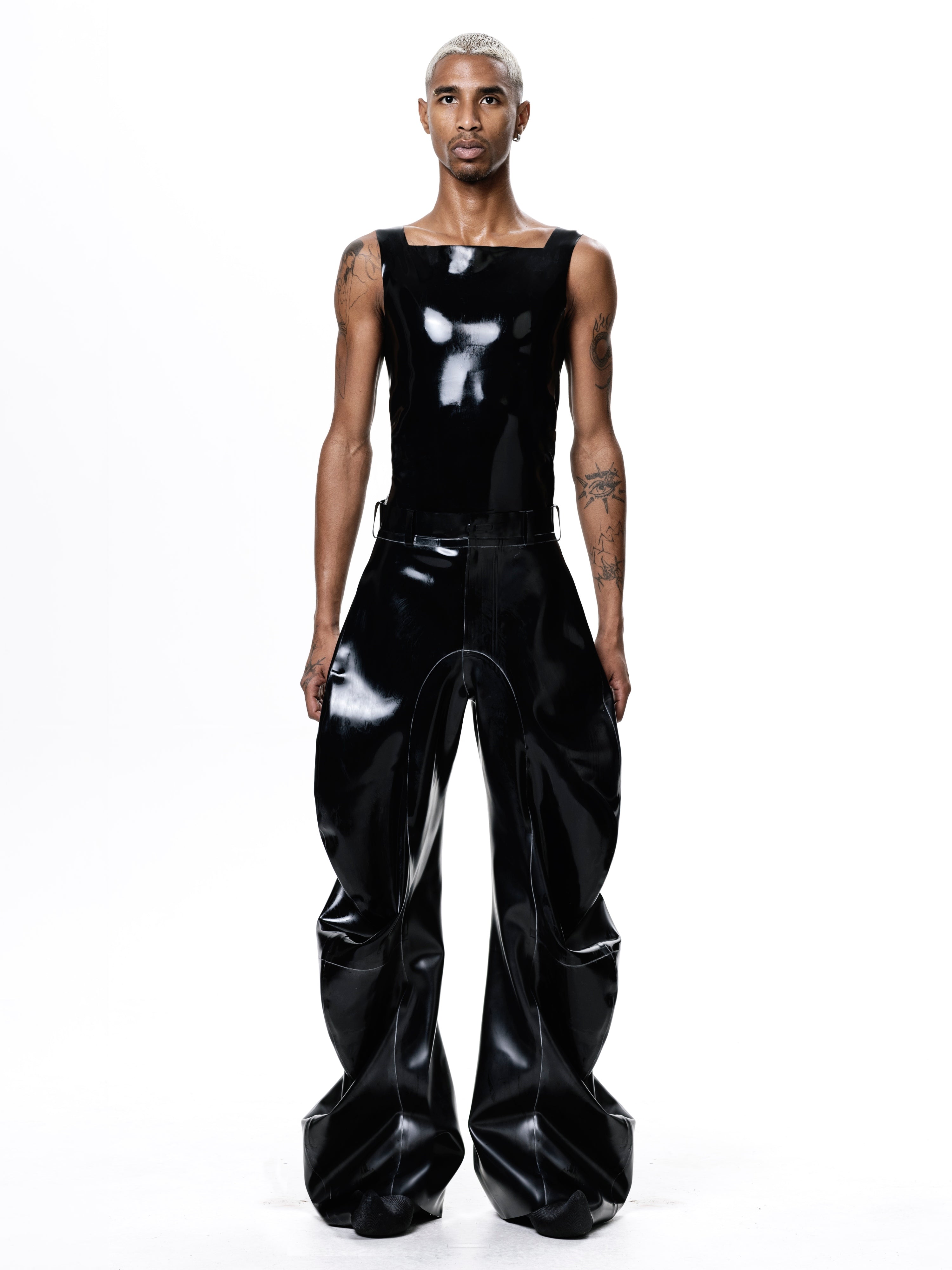Latex deflated trousers - black