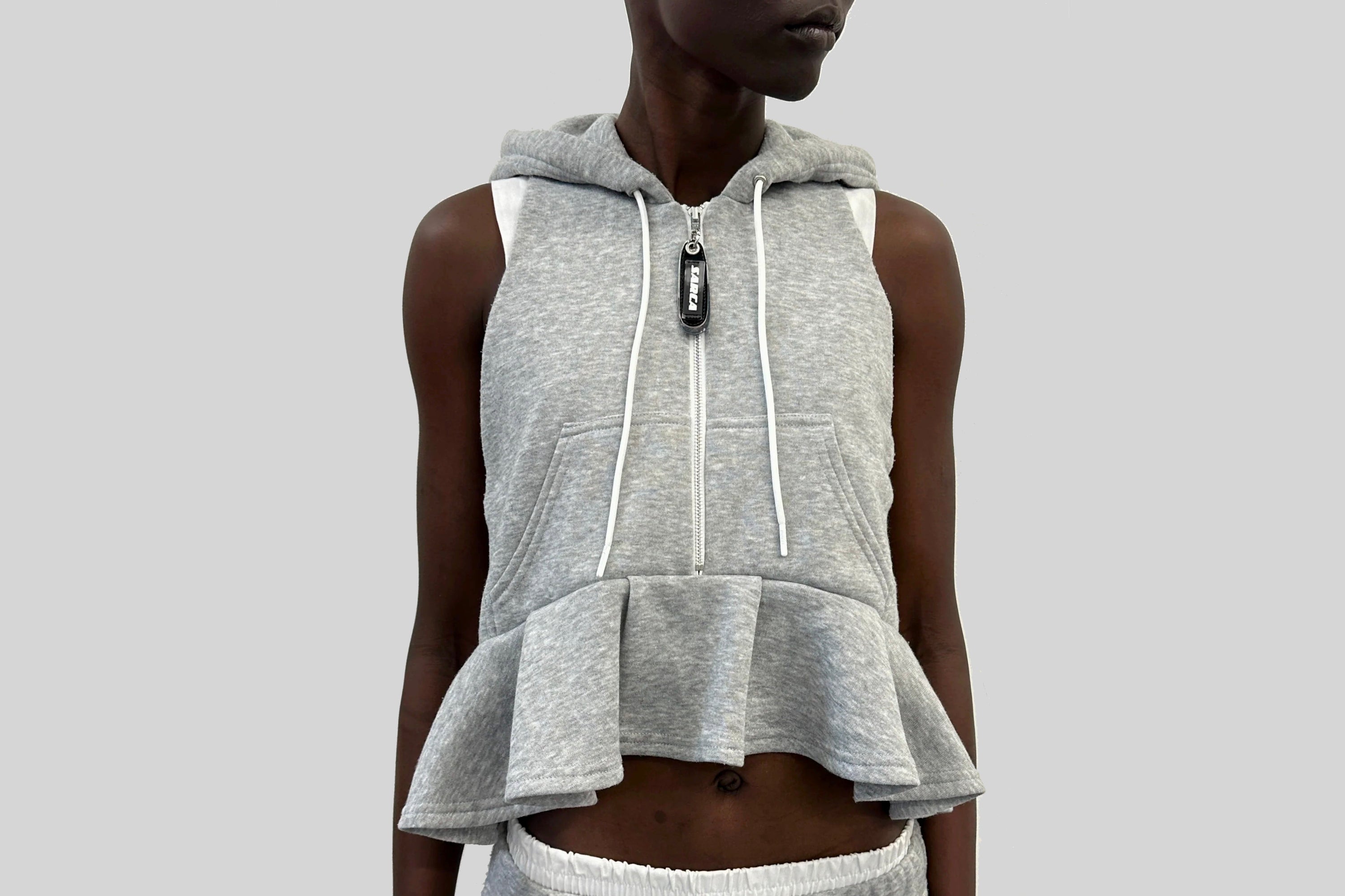 Gray sleeveless hoodie top