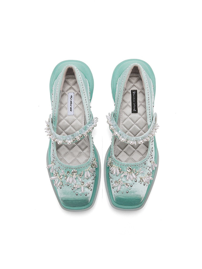 Velvet pearl shoes - light blue