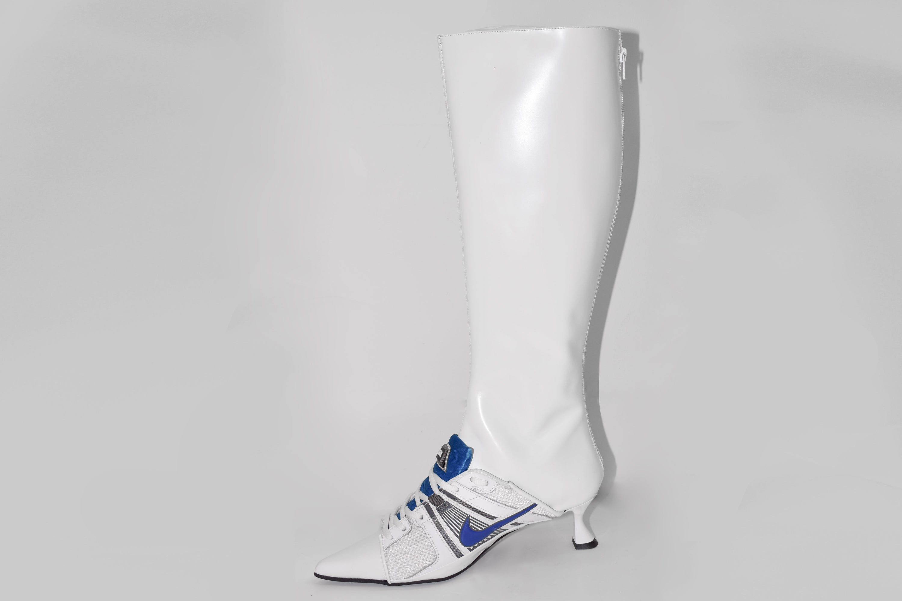 White furiosa leather upcycled  sneaker heel boots