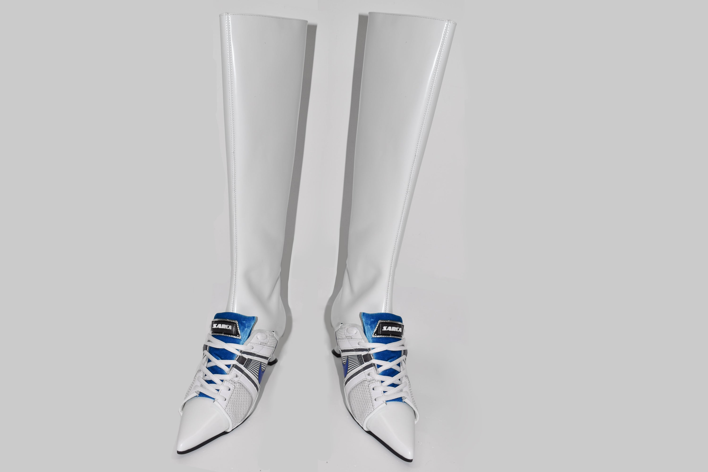 White furiosa leather upcycled  sneaker heel boots