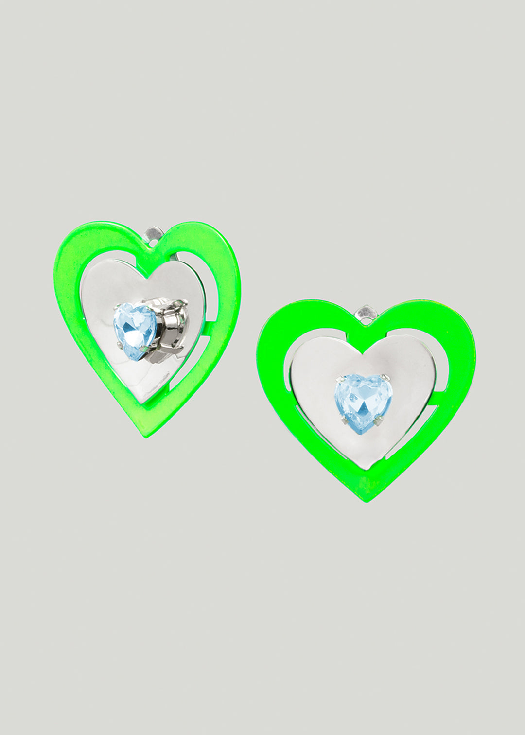 Green neon heart earrings