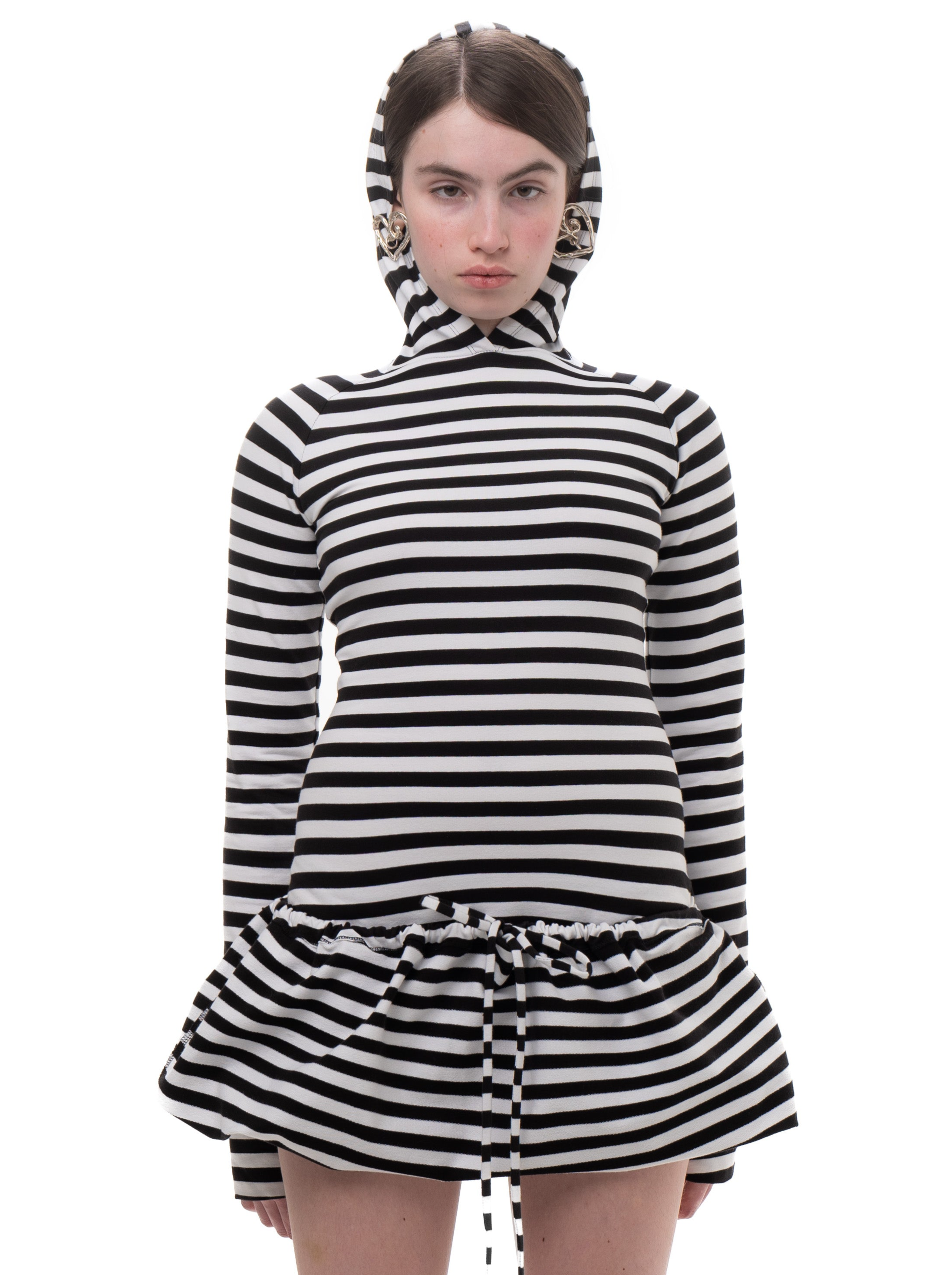 Hood striped longsleeve dress
