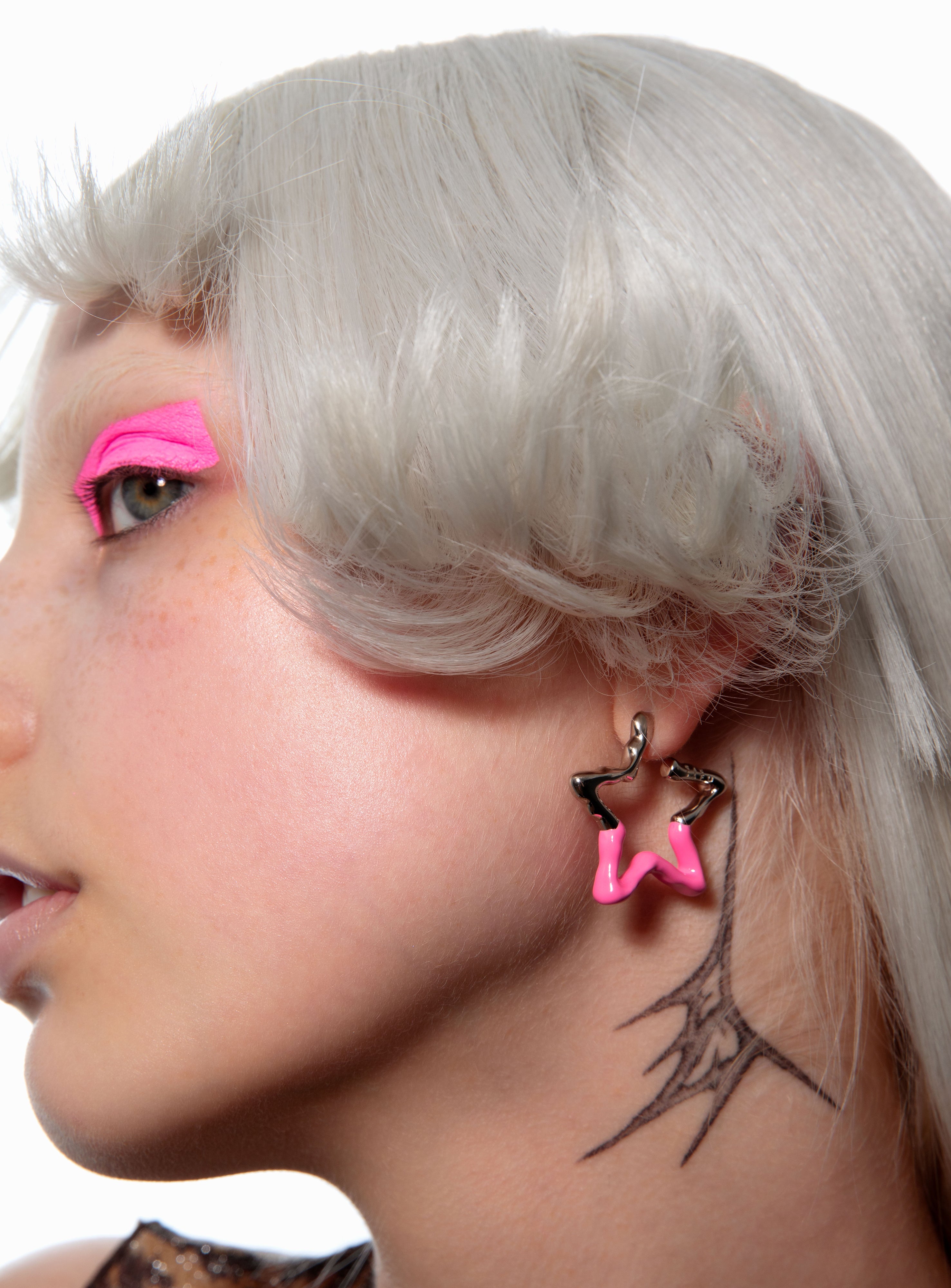 Pink melted star hoops