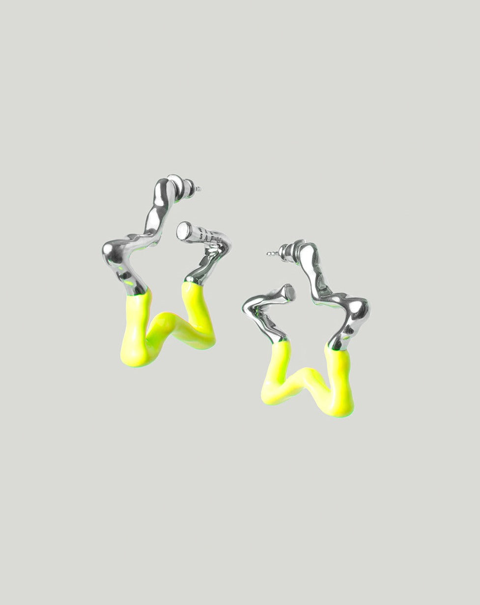 Yellow melted star hoops